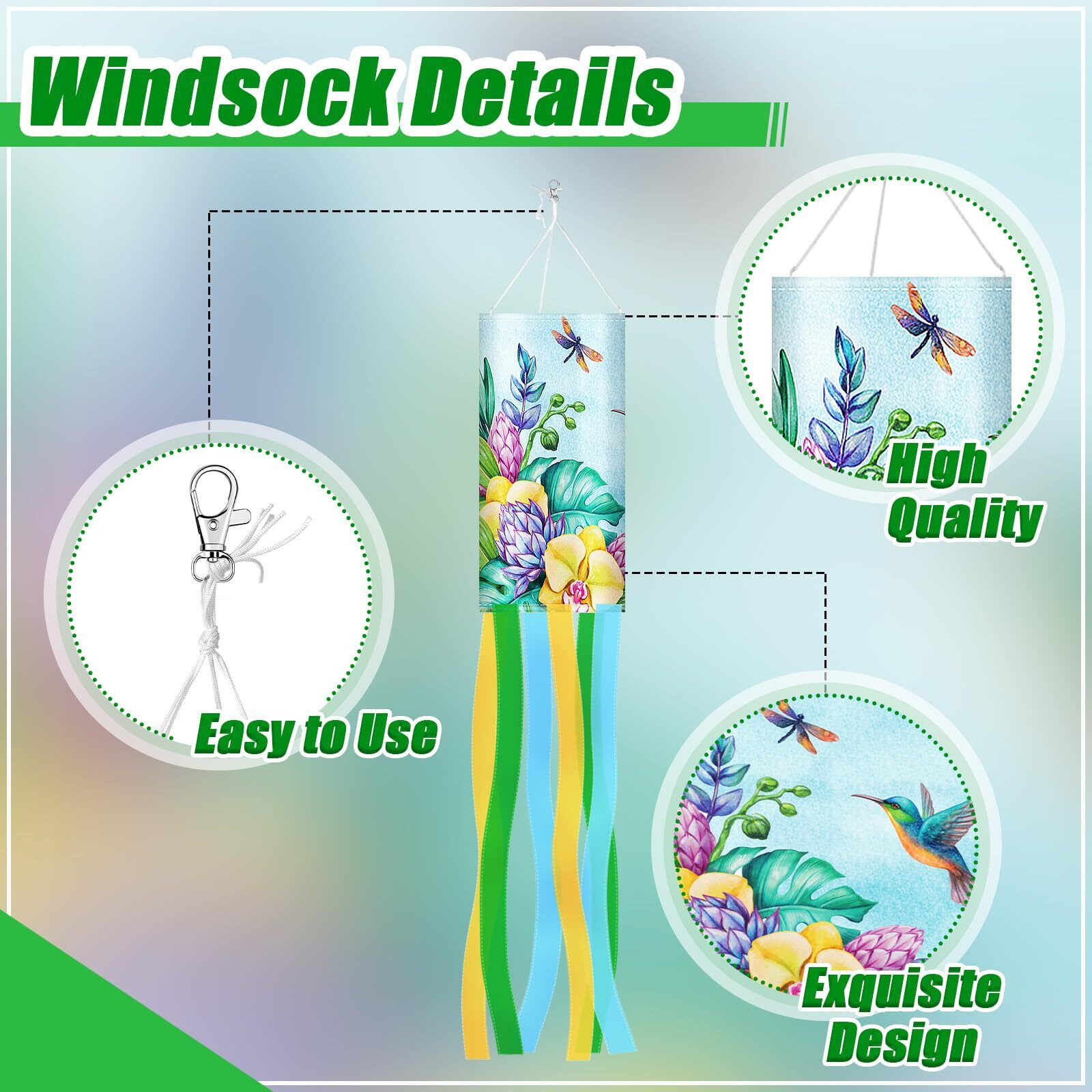 Novwang 2 Pieces 40 Inches Windsock Butterfly Sunflower Wind Socks For Outside Decor Hanging Flag For Home Garden Yard Wall Balcony Decoration