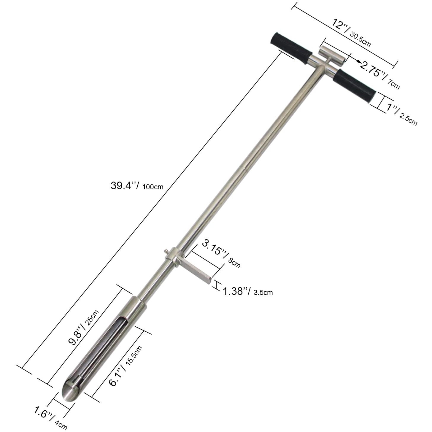 Soil Sample Probe 40  With Ejector And Foot Pedal Soil Probe Stainless Steel T-Style Handle Soil Test Kit Soil Probe Rod For Soil Sampling Plant Care/Agriculture/Garden/Farm