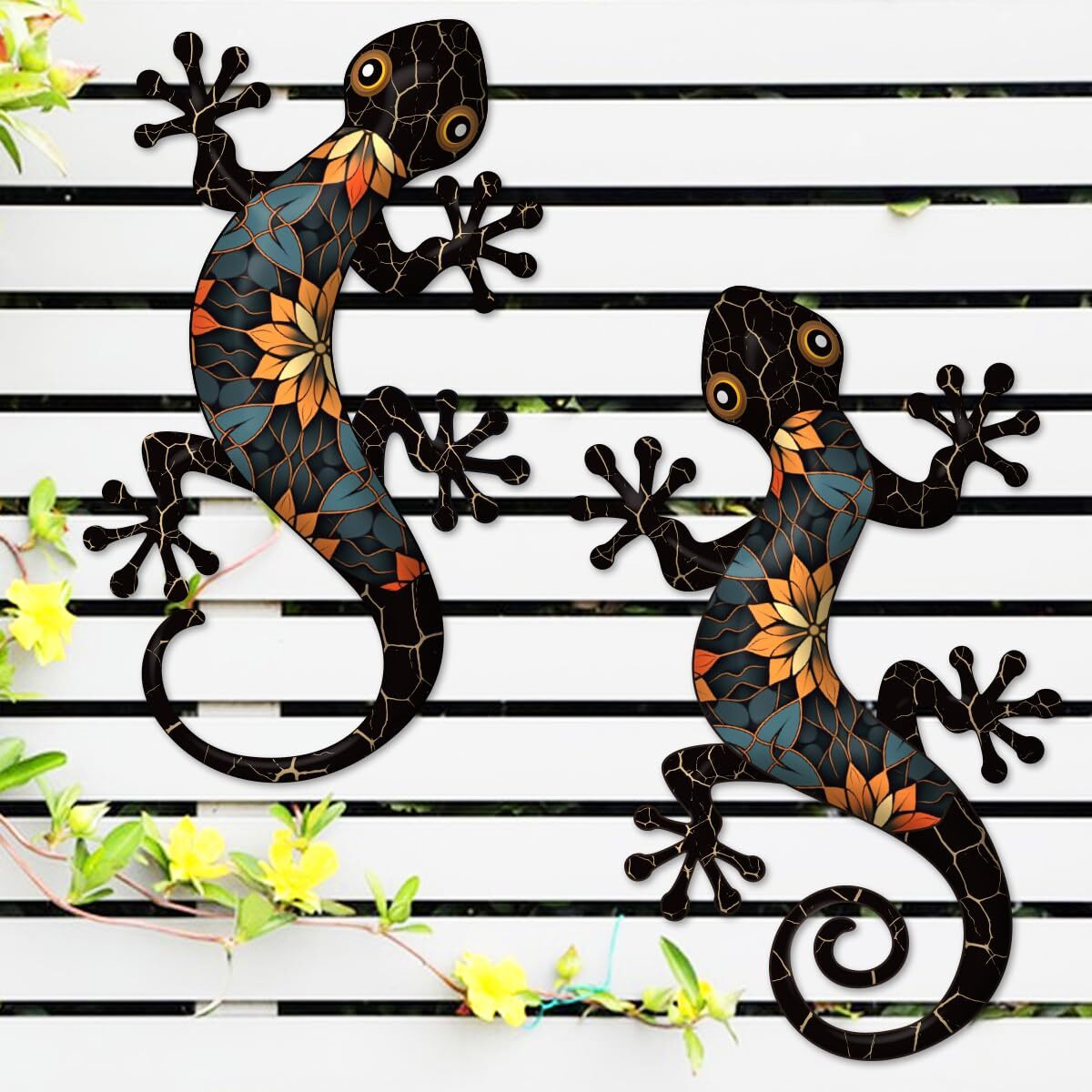 Metal Gecko Outdoor Decor -2 Pcs 11.8 Inch Metal Lizard Wall Hanging Sculpture Decoration For Indoor Or Outdoor  Garden Yard Fence Balcony Porch Home Wall Decor  Black Metal Wall Decor