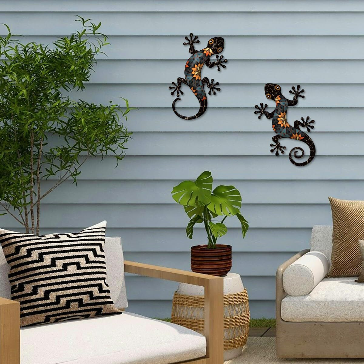 Metal Gecko Outdoor Decor -2 Pcs 11.8 Inch Metal Lizard Wall Hanging Sculpture Decoration For Indoor Or Outdoor  Garden Yard Fence Balcony Porch Home Wall Decor  Black Metal Wall Decor