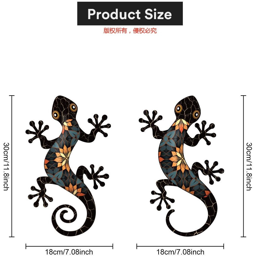 Metal Gecko Outdoor Decor -2 Pcs 11.8 Inch Metal Lizard Wall Hanging Sculpture Decoration For Indoor Or Outdoor  Garden Yard Fence Balcony Porch Home Wall Decor  Black Metal Wall Decor