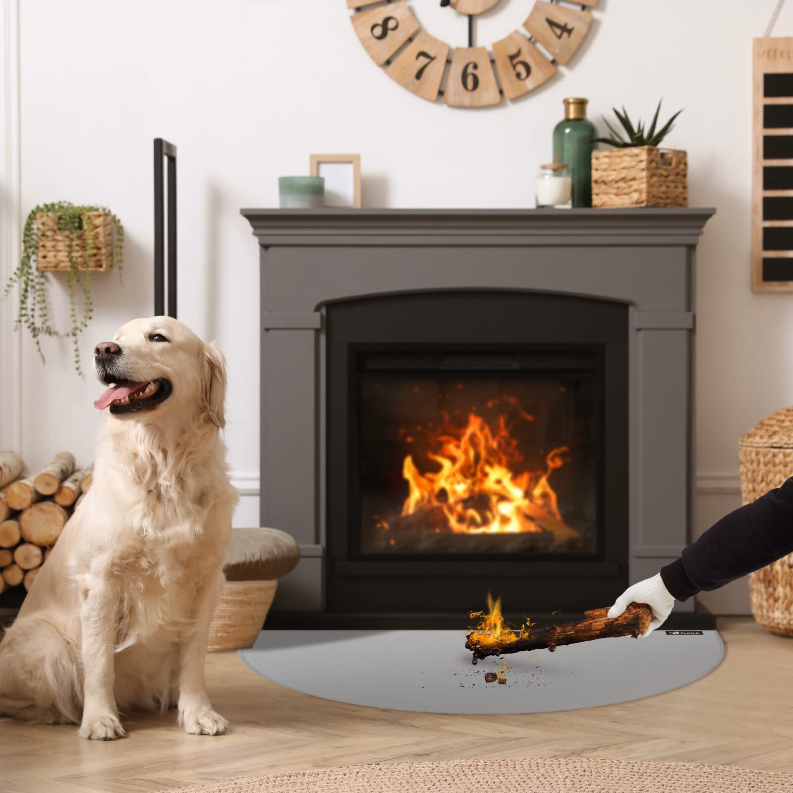 Flasld Fireproof Fireplace Mat 2848Inch Waterproof Under Grill Mat Half Round Hearth Rug Protects Floors From Sparks Embers  Gray