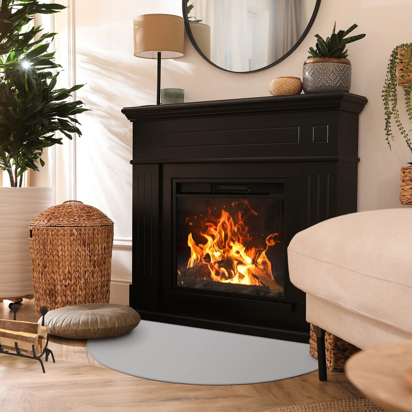 Flasld Fireproof Fireplace Mat 2848Inch Waterproof Under Grill Mat Half Round Hearth Rug Protects Floors From Sparks Embers  Gray