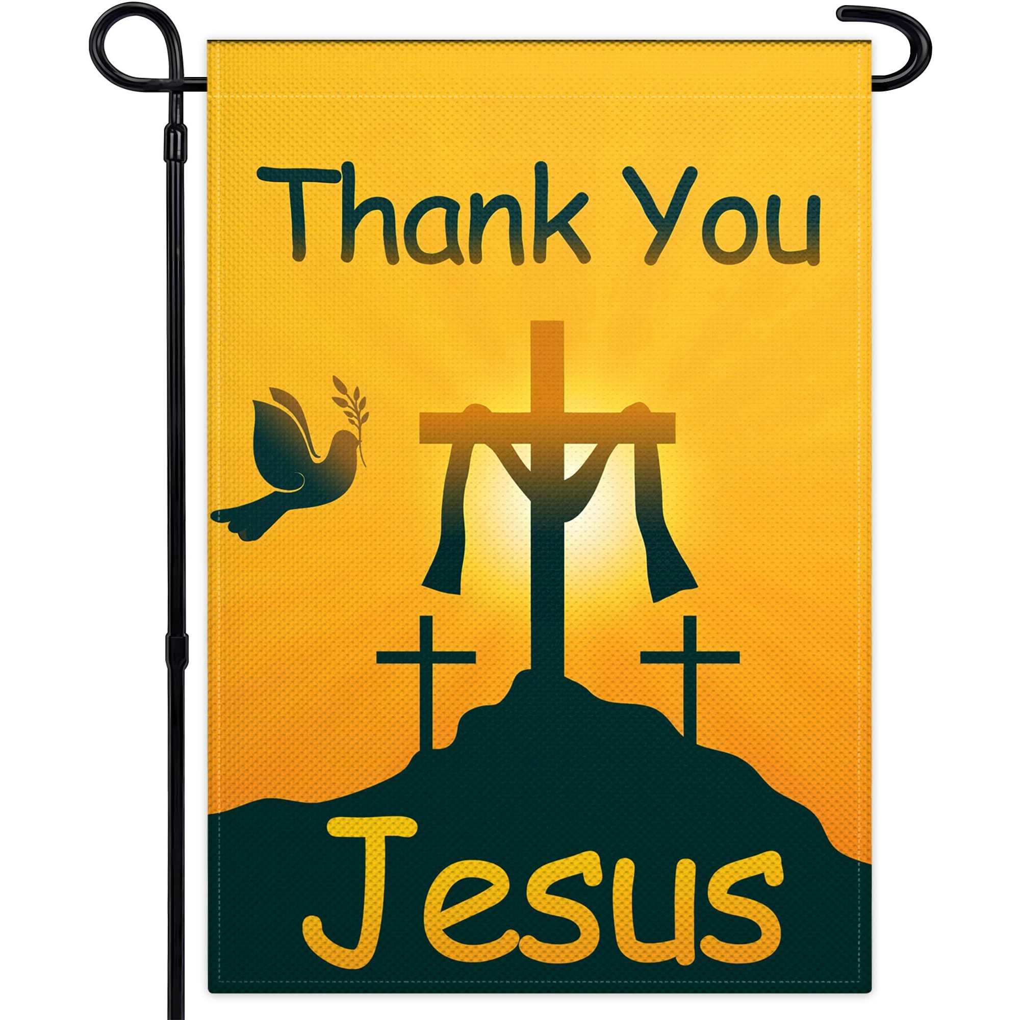 Thank You Jesus Garden Flag 12X18 Inch Double Sided 3Ply Fabric Thank You Jesus Yard Sign Christ Garden Flag For Outdoor Indoor House Yard Easter Day Decor