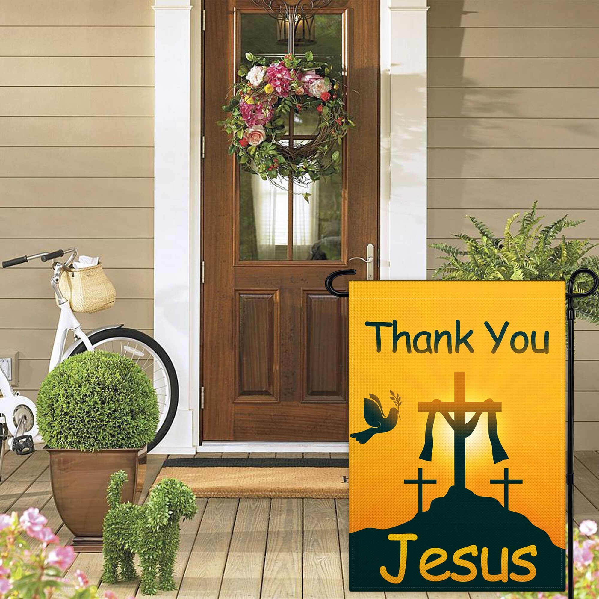 Thank You Jesus Garden Flag 12X18 Inch Double Sided 3Ply Fabric Thank You Jesus Yard Sign Christ Garden Flag For Outdoor Indoor House Yard Easter Day Decor