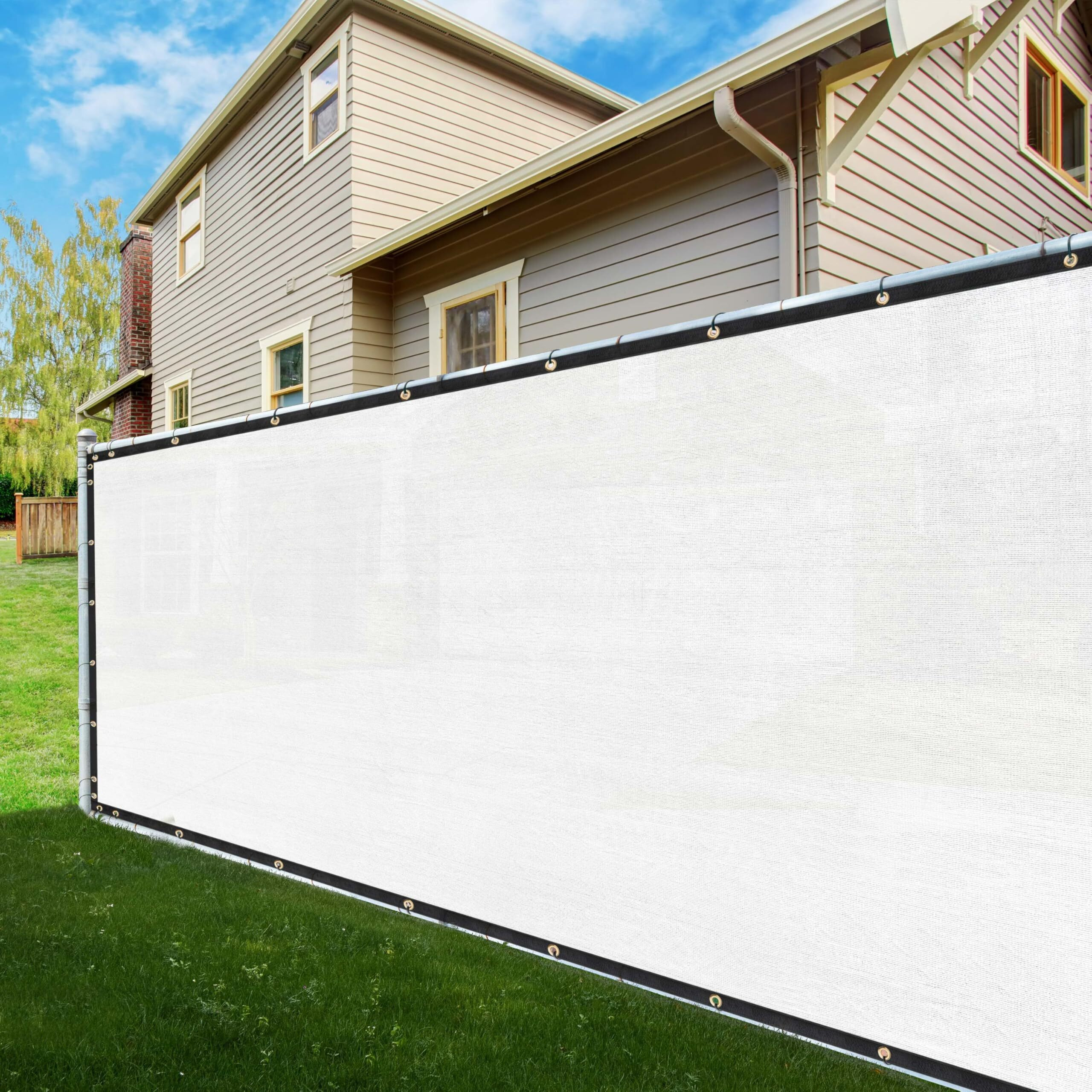 Shademart 5' X 34' Fence Privacy Screen White Heavy Duty 170 Gsm Fencing Mesh Shade Net With Grommets & Zip Ties  90% Blockage Fence Screen For Balcony Yard Outdoor Garden Pool (We Customize Size)