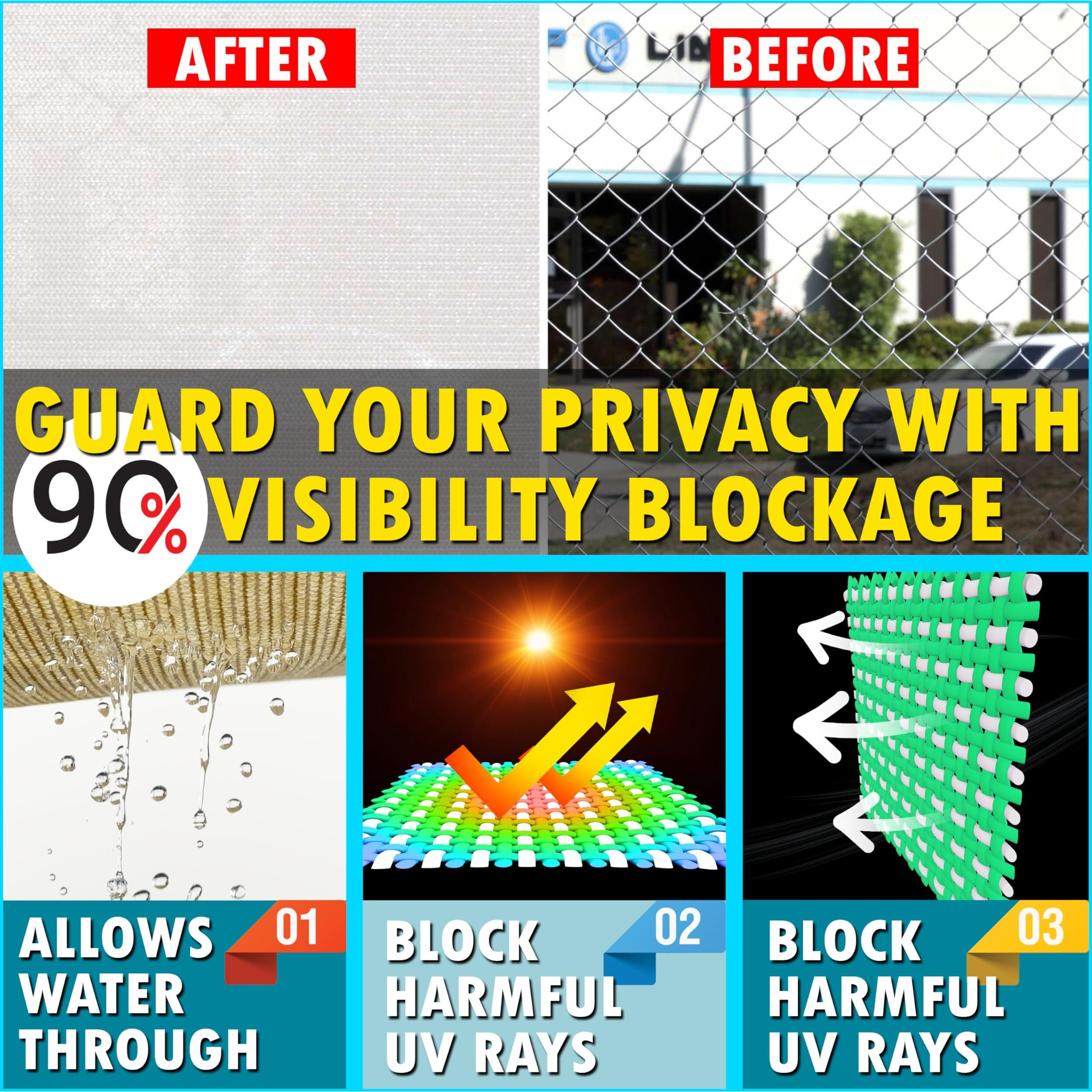 Shademart 5' X 34' Fence Privacy Screen White Heavy Duty 170 Gsm Fencing Mesh Shade Net With Grommets & Zip Ties  90% Blockage Fence Screen For Balcony Yard Outdoor Garden Pool (We Customize Size)