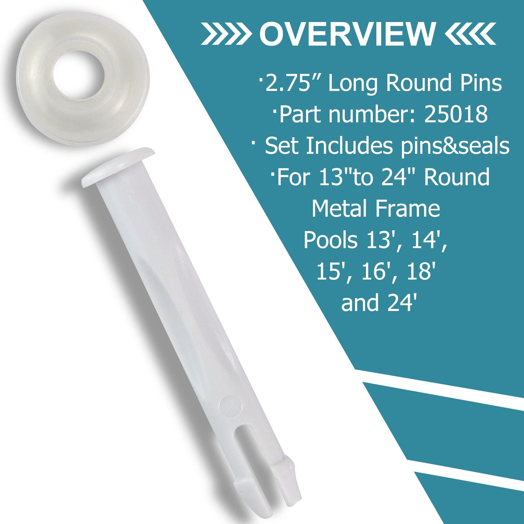 Vypart 25018 Joint Pins & Rubber Seals Kit - 2.75"" Long Pool Pins Gasket Kit For Intex 13' - 24' Round Metal Frame Pools  Pack Of 24