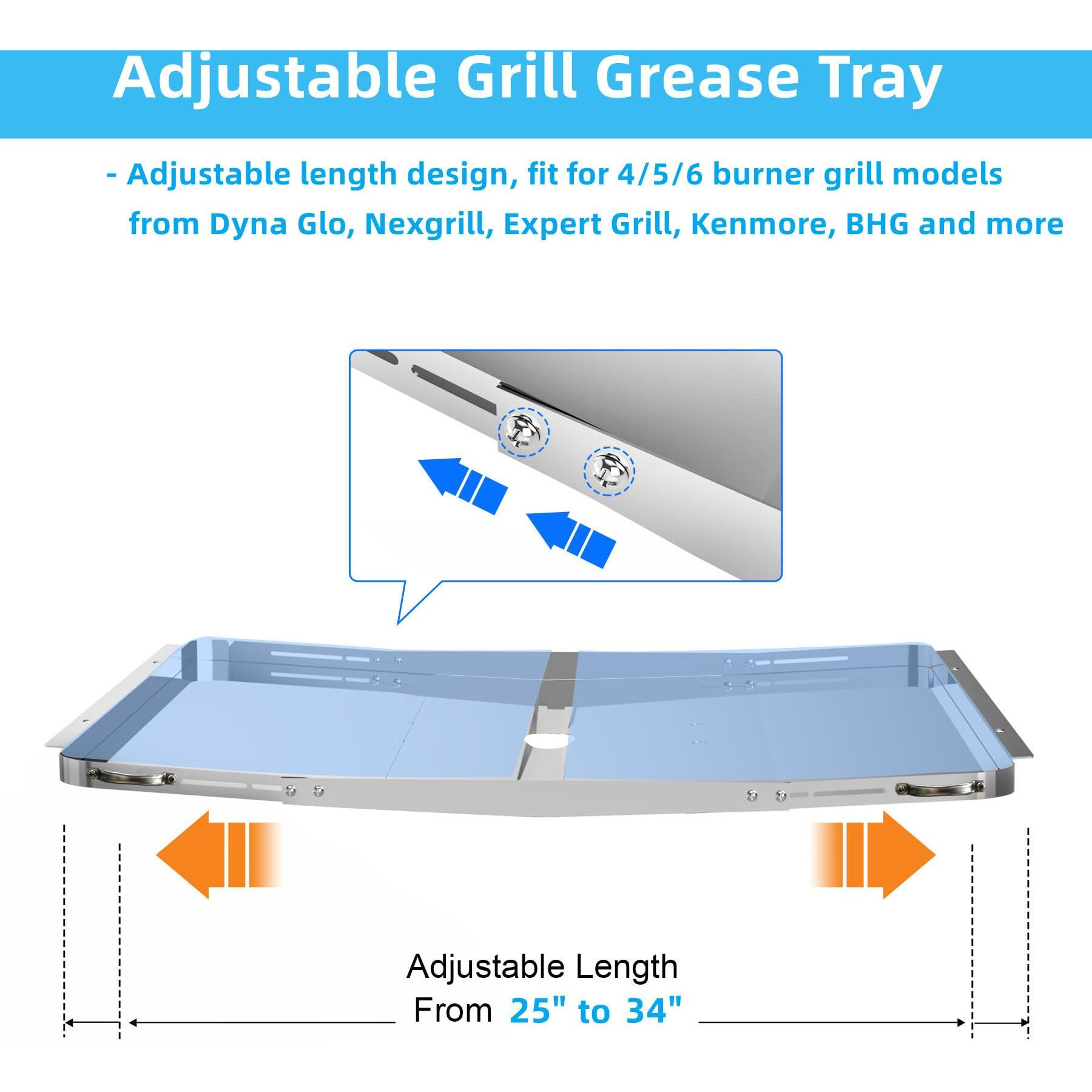 Grill Grease Tray Replacement With Catch Pan  Adjustable Universal 25""-34"" Grill Drip Pan Replacement Stainless Steel Grease Tray For Gas Grill Dyna Glo  Nexgrill  Kenmore  Expert Grill  Bhg And More