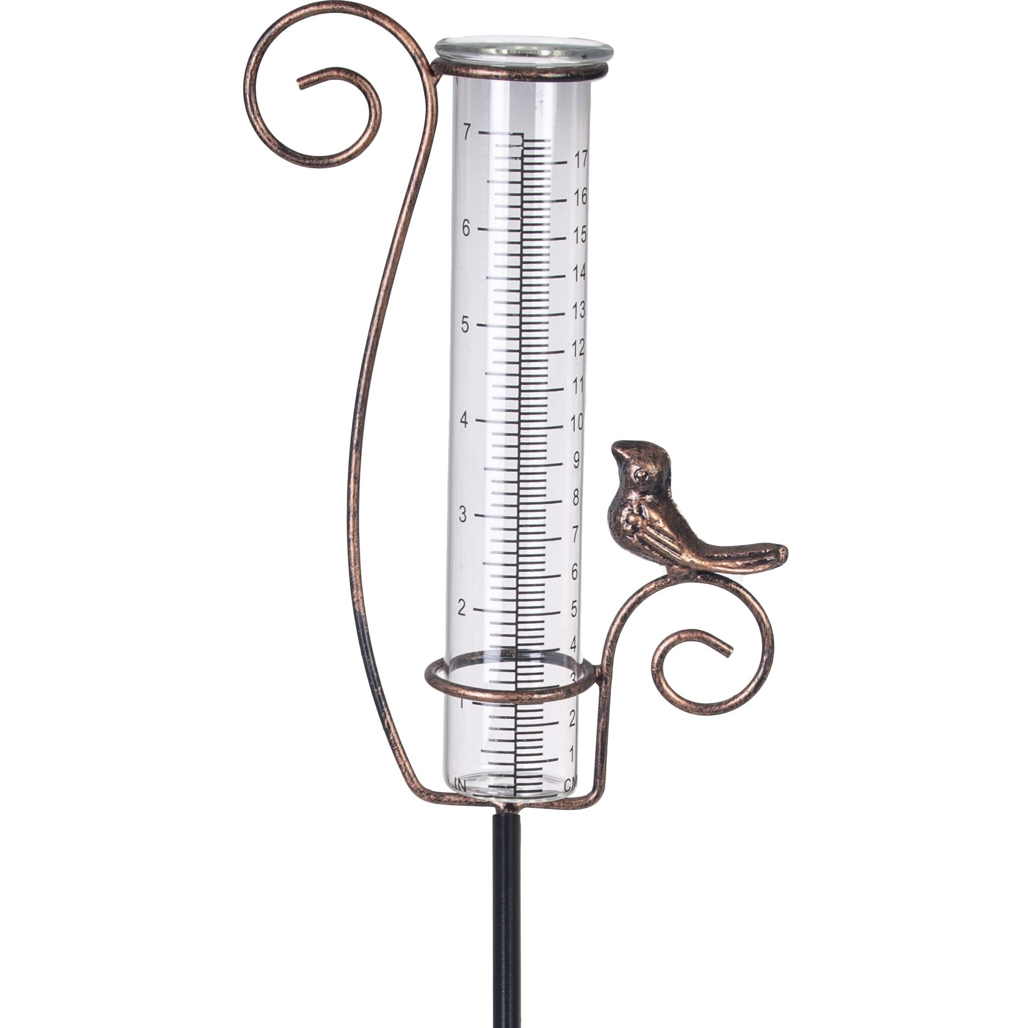 Venniy Rain Gauge Outdoor 7"" Glass Rain Gauge With Metal Stake  Decorative Bird Rain Gauge For Yard Garden Lawn Decor