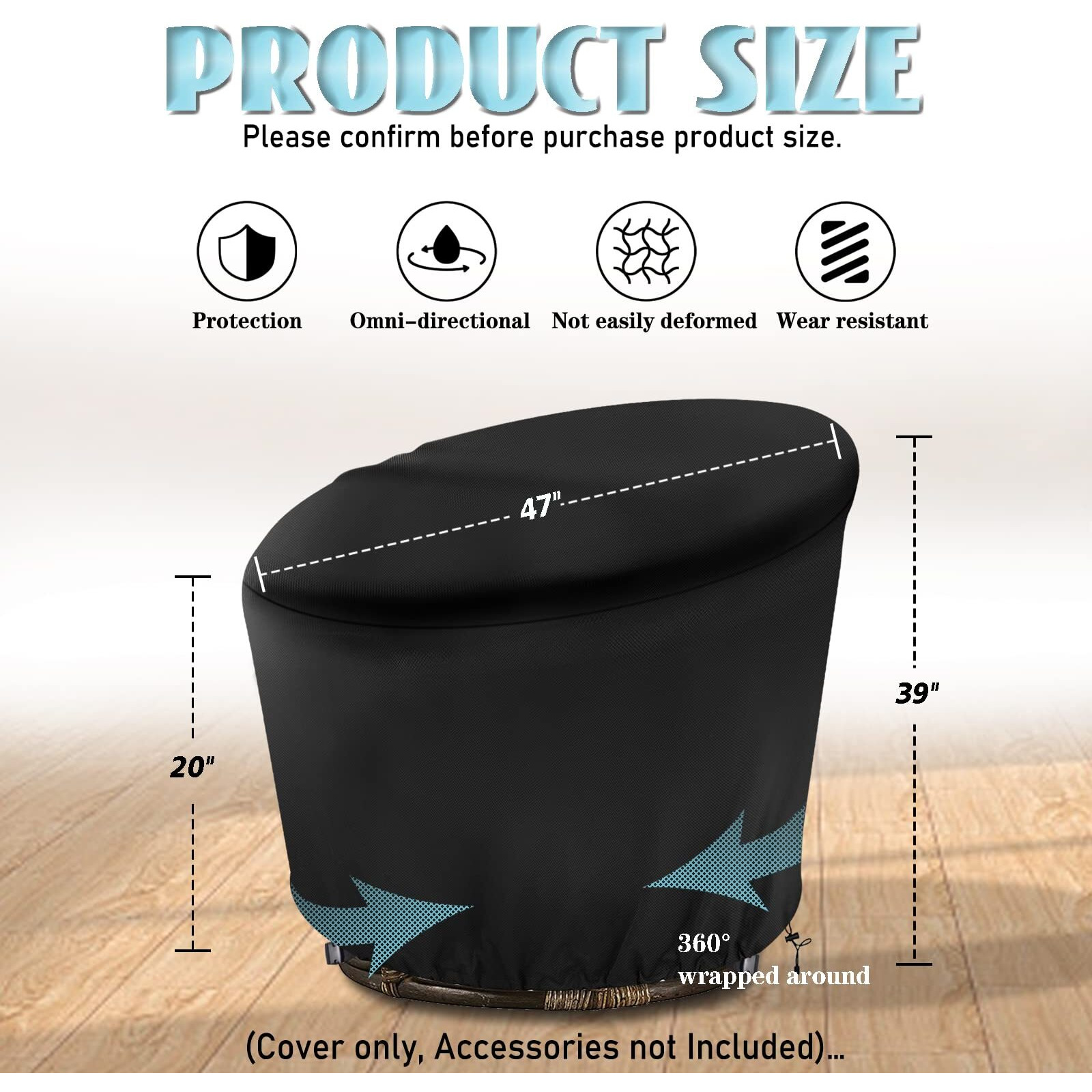 Iceberg Elf Papasan Chair Cover Waterproof (For 47In Outdoor Papasan Chairs Covers Black) Zipper Design  Easy To Put On And Take Off  Dust Resistant Patio Furniture Seat Covers