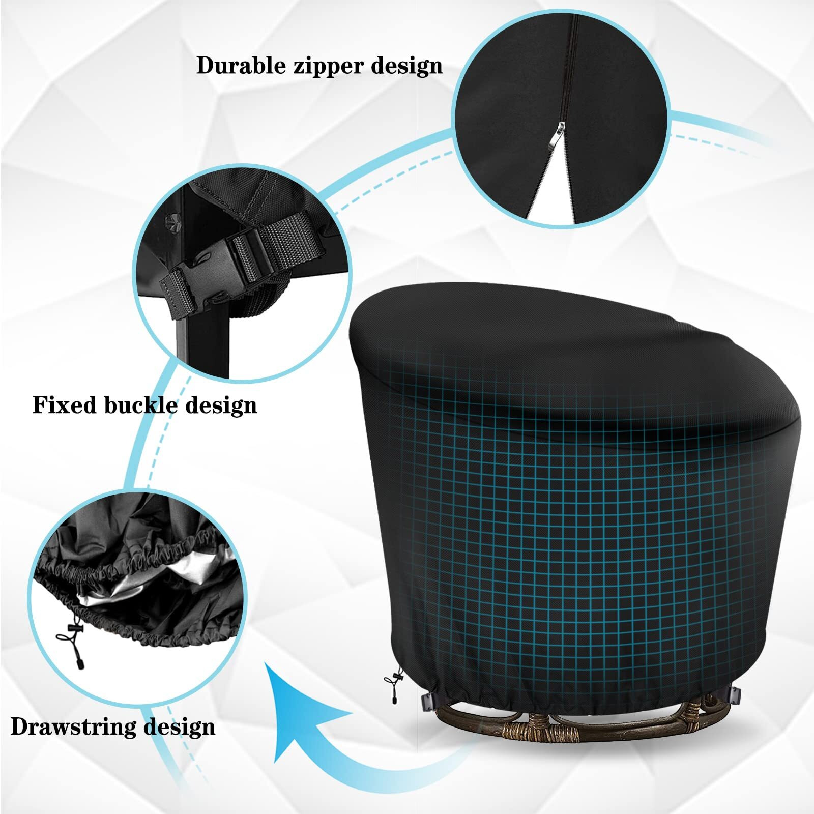 Iceberg Elf Papasan Chair Cover Waterproof (For 47In Outdoor Papasan Chairs Covers Black) Zipper Design  Easy To Put On And Take Off  Dust Resistant Patio Furniture Seat Covers