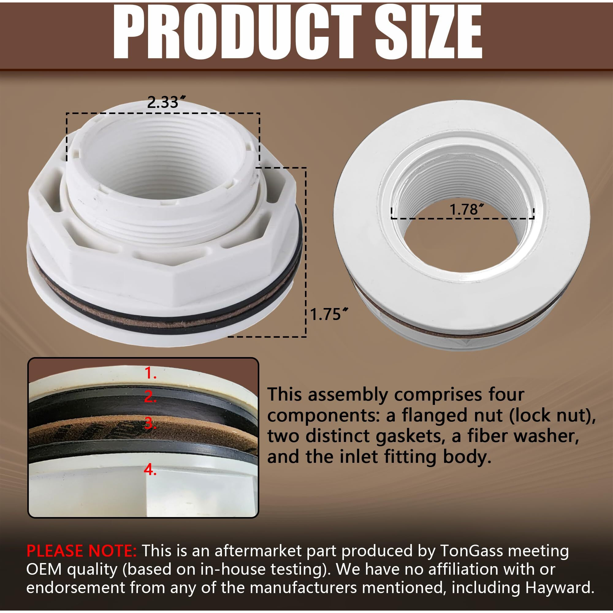 Tongass (1-Pack) 1 1/2"" Above Ground Pool Inlet Return Fitting With Locknut Gasket Famale Inlet Pipe (Fip) Thread Exact Replacement For Hayward Sp1023 Swimming Pool Replacement Inlet Return Fitting