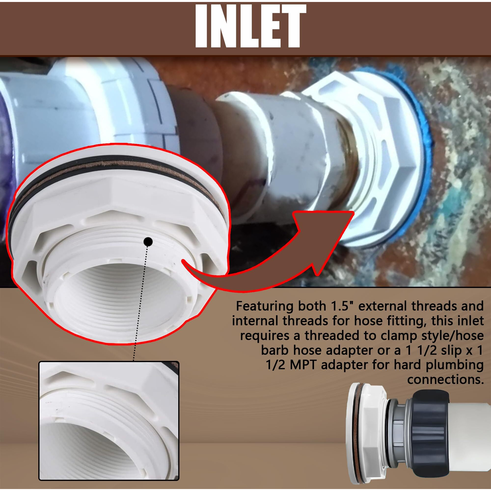 Tongass (1-Pack) 1 1/2"" Above Ground Pool Inlet Return Fitting With Locknut Gasket Famale Inlet Pipe (Fip) Thread Exact Replacement For Hayward Sp1023 Swimming Pool Replacement Inlet Return Fitting