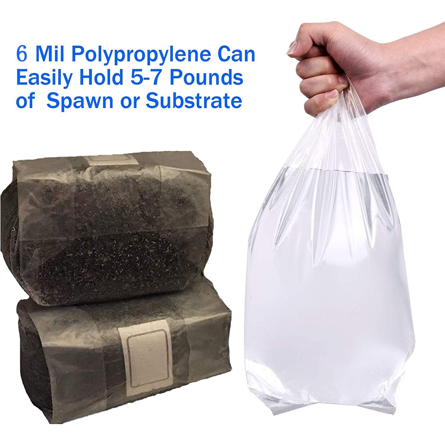 Gymgit 50 Pack  Mushroom Grow Bags  Heavy Duty 6 Mil Polypropylene Mushroom Substrate Bags  Large Size 8"" X 5"" X 20"" For Mushroom Cultivation  Spawn Bags  And Sawdust Fruiting Blocks