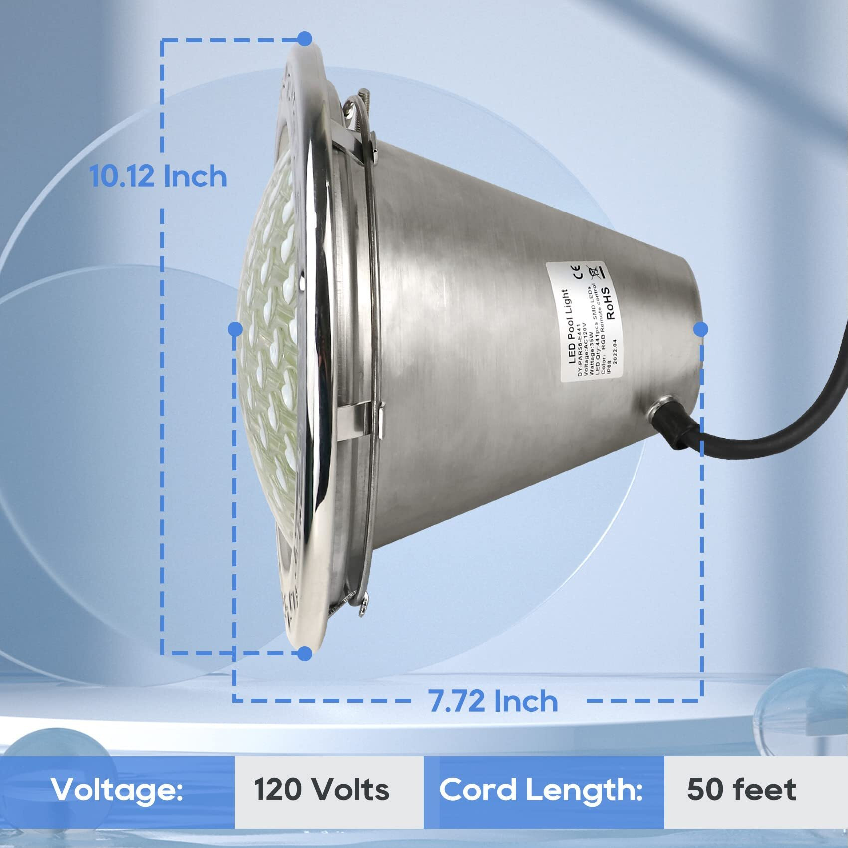 Sh101300 50Ft 120V Pool Light (White)  10 Inch Pool Light For Inground Pool  Underwater Swimming Pool Spa Light Replacement