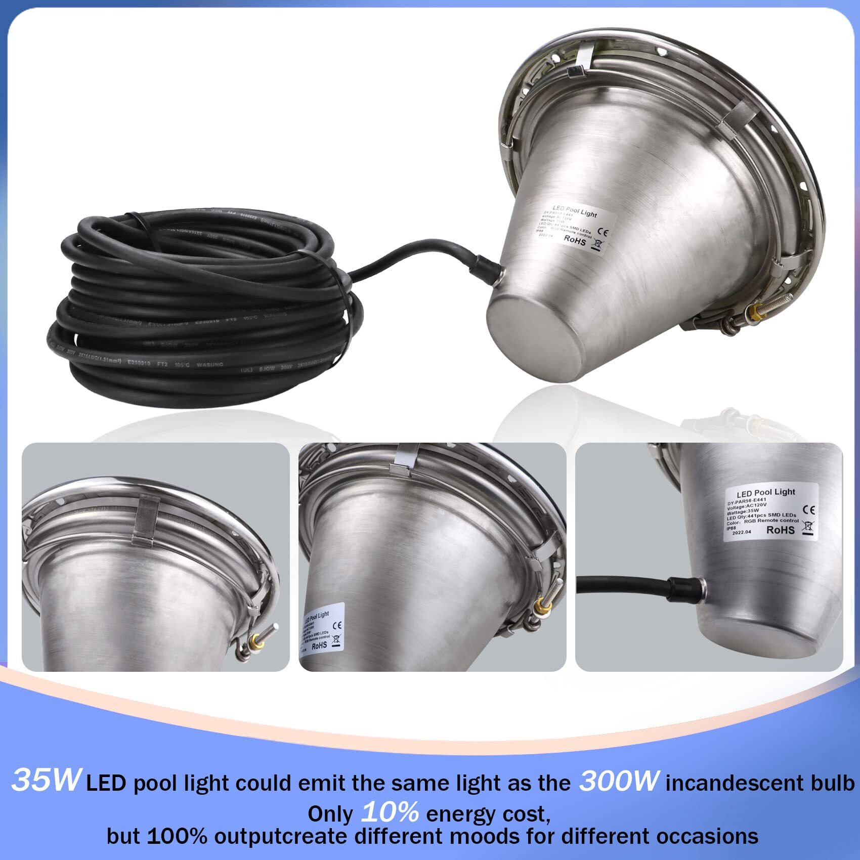 Sh101300 50Ft 120V Pool Light (White)  10 Inch Pool Light For Inground Pool  Underwater Swimming Pool Spa Light Replacement