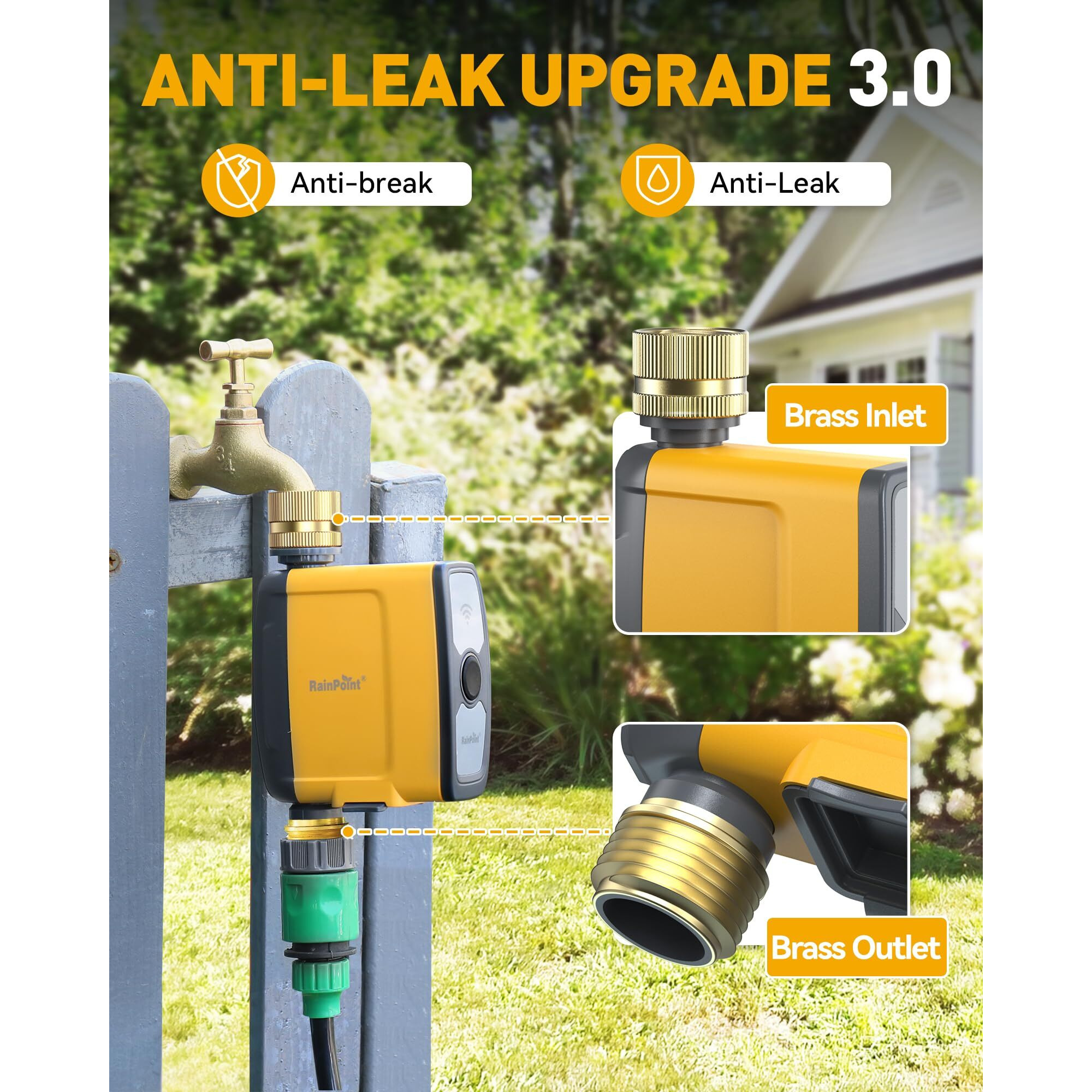 Rainpoint Wifi Water Timer  Smart Sprinkler Timer Hose Timer Wifi Irrigation Controller  Smart Sprinkler System Valve  App & Voice Control  Weather-Based Automatic Rain Delay  Brass Inlet & Outlet