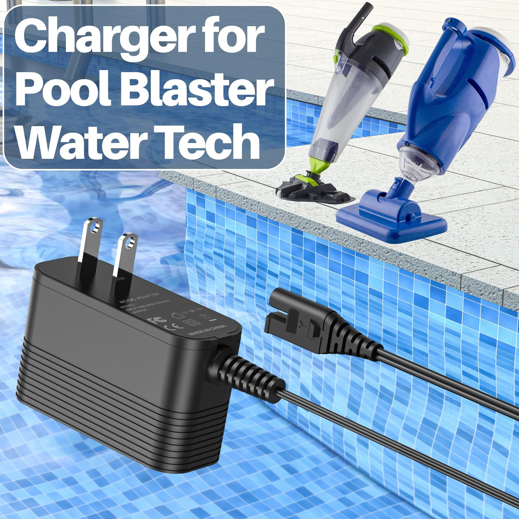 Power Cord For Pool Blaster Charger Compatible With Pool Blaster Vacuum 22151El Catfish Li 20050Cl 24050Gl 26050Sl 26051Sl Ultra 21051Dl 23051El 21051Dl Water Tech Lc099-2Sk Cordless Pool Vacuum Cord