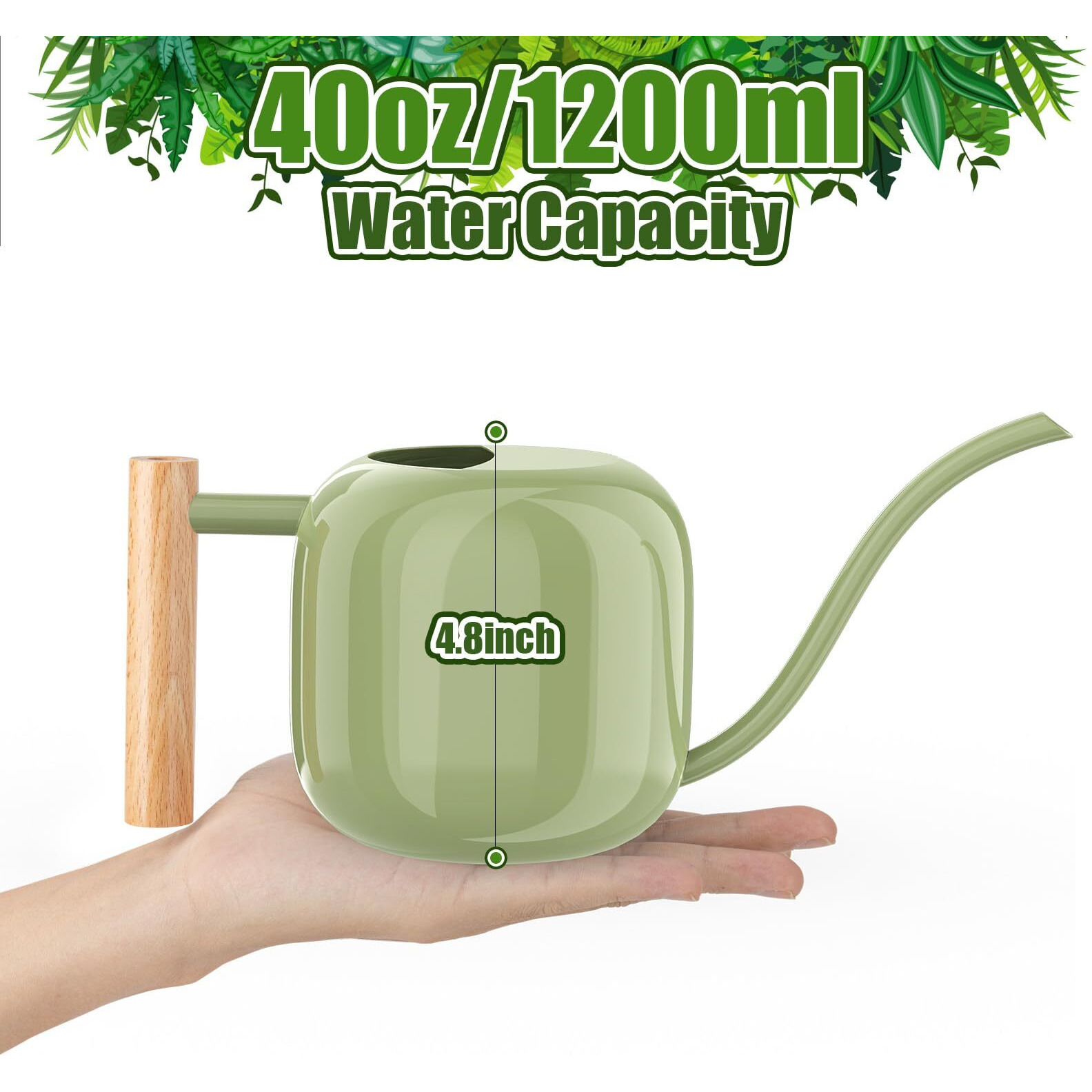Green Moon Watering Can Indoor Plants 1.2L/41Oz Sage Green Water Can Indoor Metal Small Water Can Pot With Long Spout For House Bonsai Plants Garden Flower Decorative