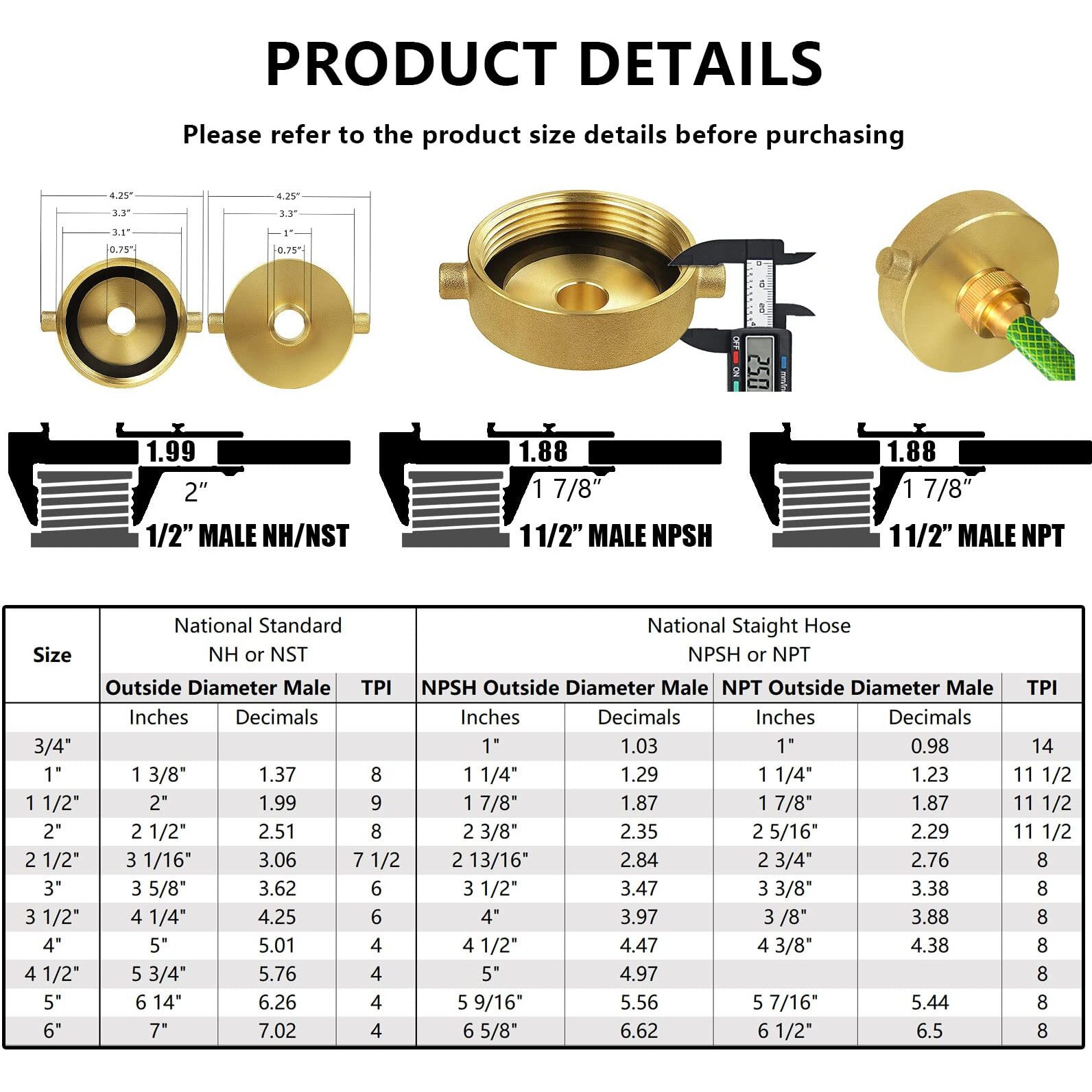 Brass Fire Hydrant Adapter 2-1/2"" Nst (Nh) Female X 3/4"" Ght Male Garden Hose Brass Fire Equipment - Fire Hydrant Hose Adapter With Pin Lug Fit For Fire Hydrants  Hoses  Pipes