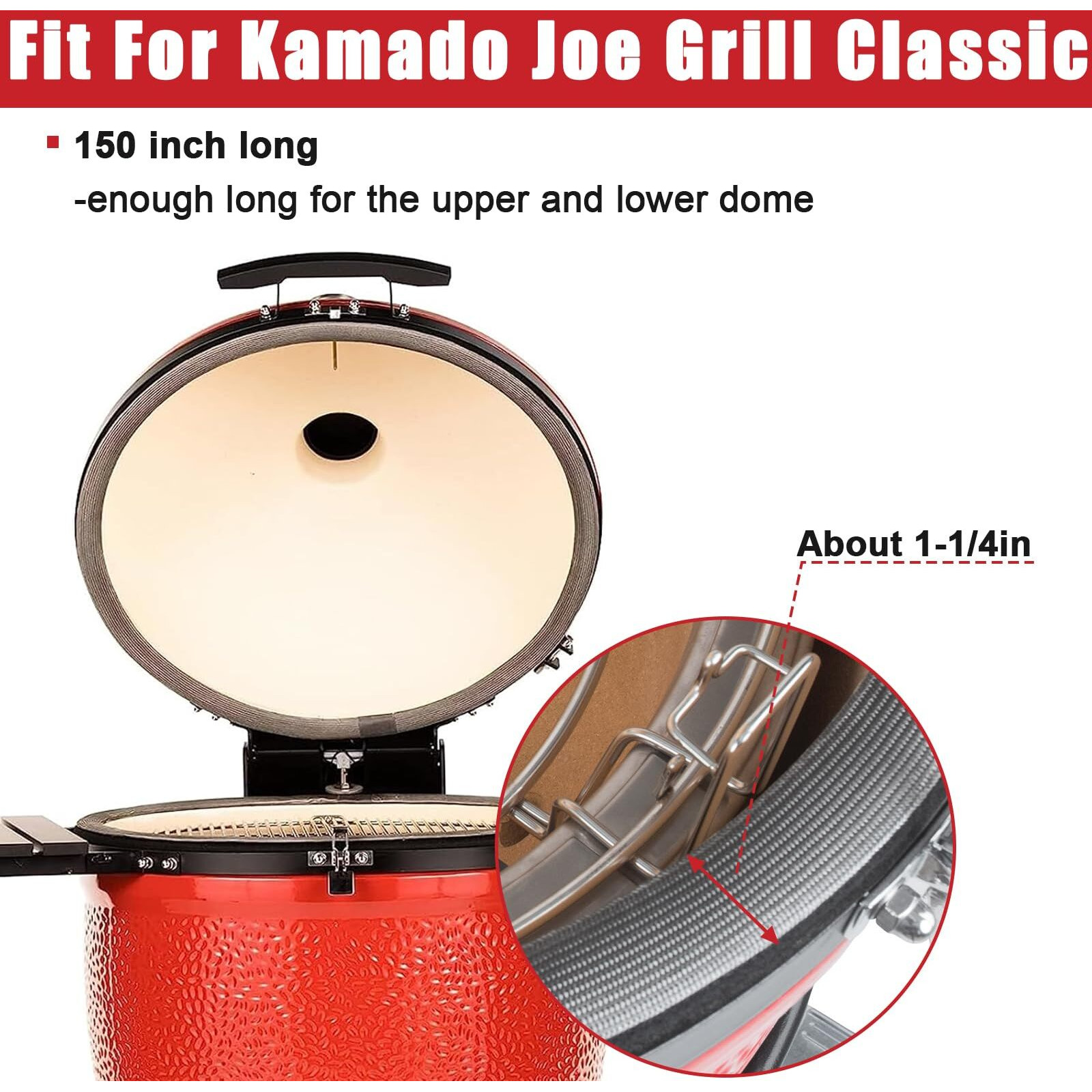 Wire Mesh Gasket Kit Fit For Kamado Joe Classic High Temp Fiberglass Gasket Replacement Parts Bbq Smoker Gasket Seal Accessories - Self Stick Felt 150 In Long