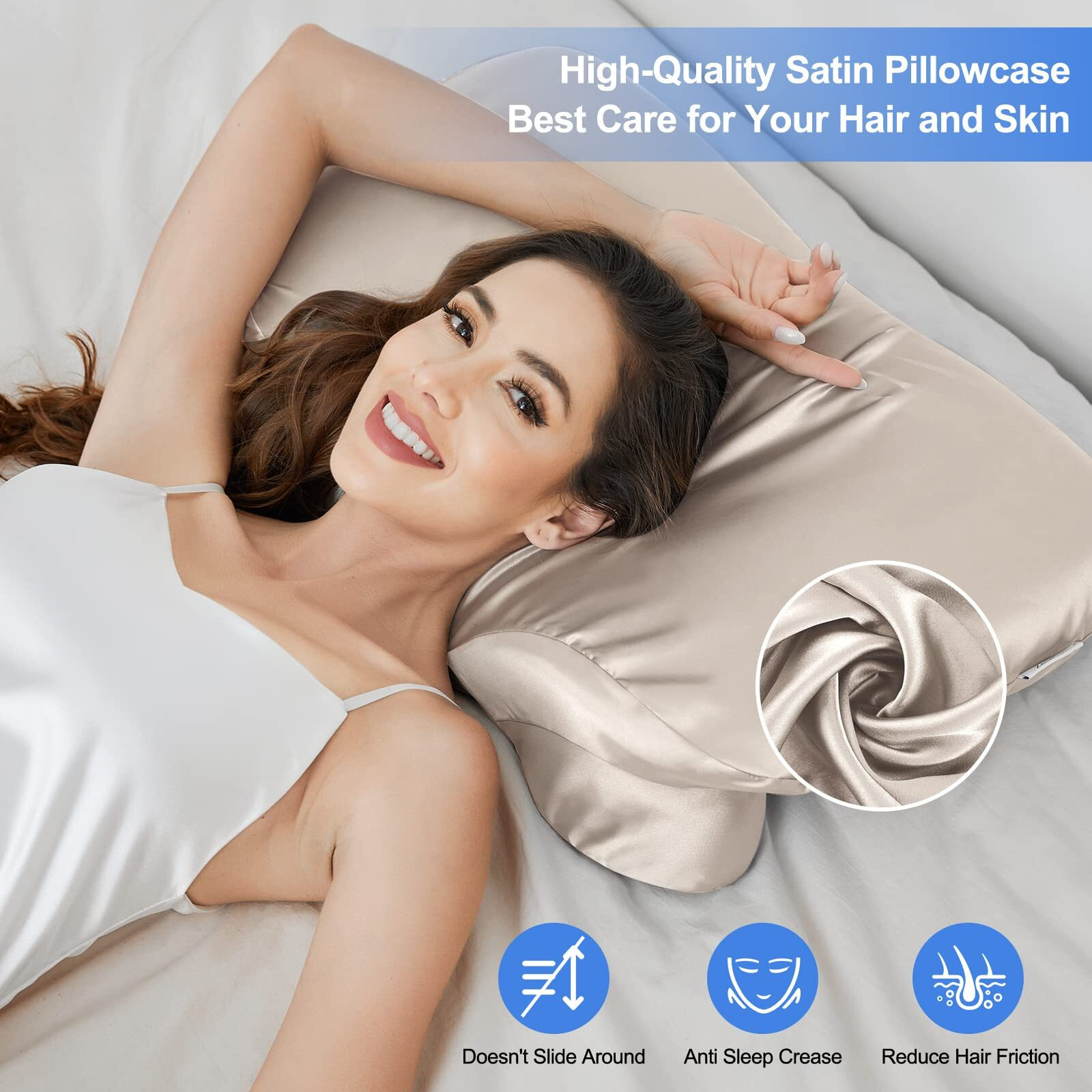 Satin Pillowcase For Zelimun Cervical Pillow  Ergonomic Pillow Case  Smooth & Soft Pillowcase For Sleeping Pillow  Champagne Pillow Cover With Zipper