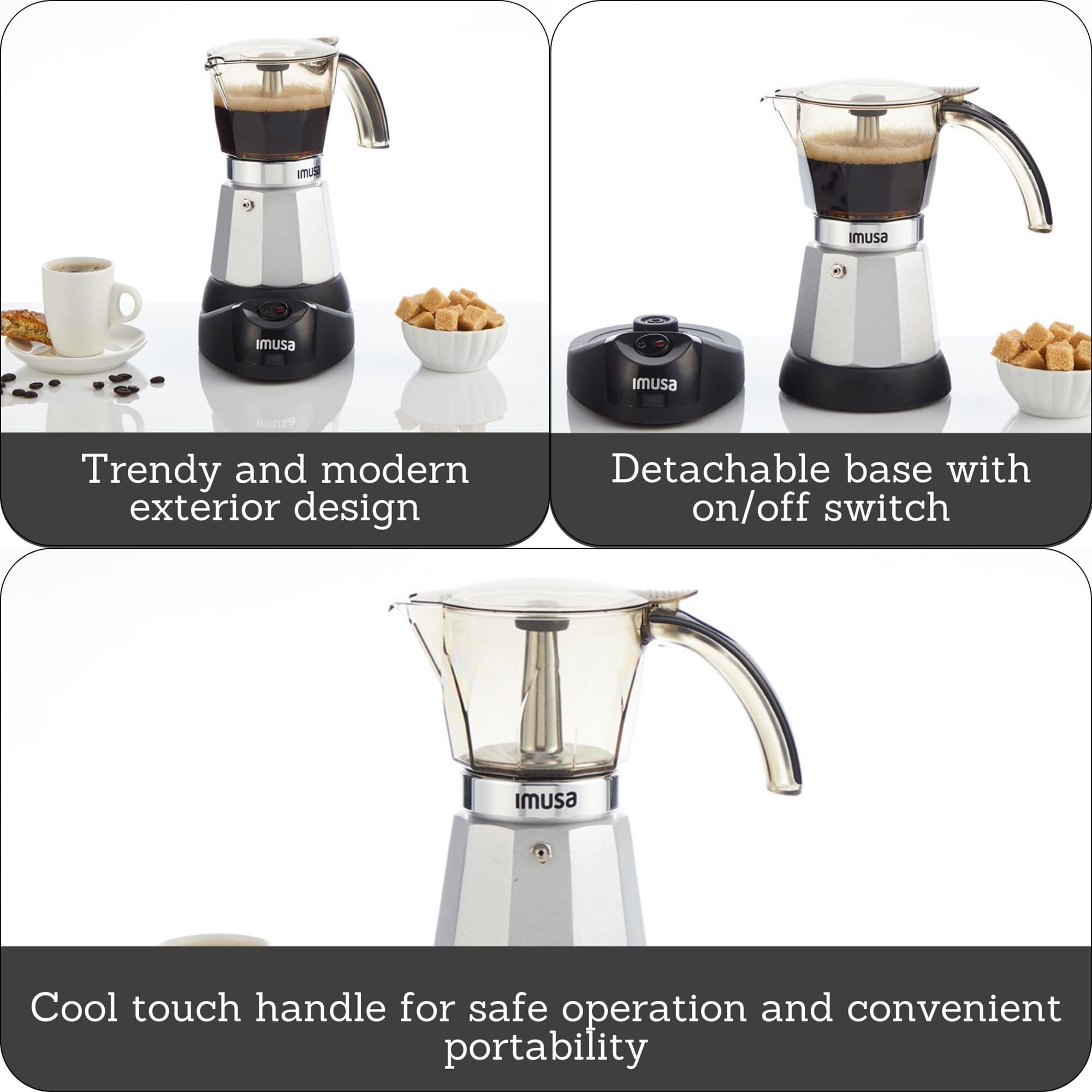 Imusa 6 Or 3Cup Electric Espresso Maker  Silver