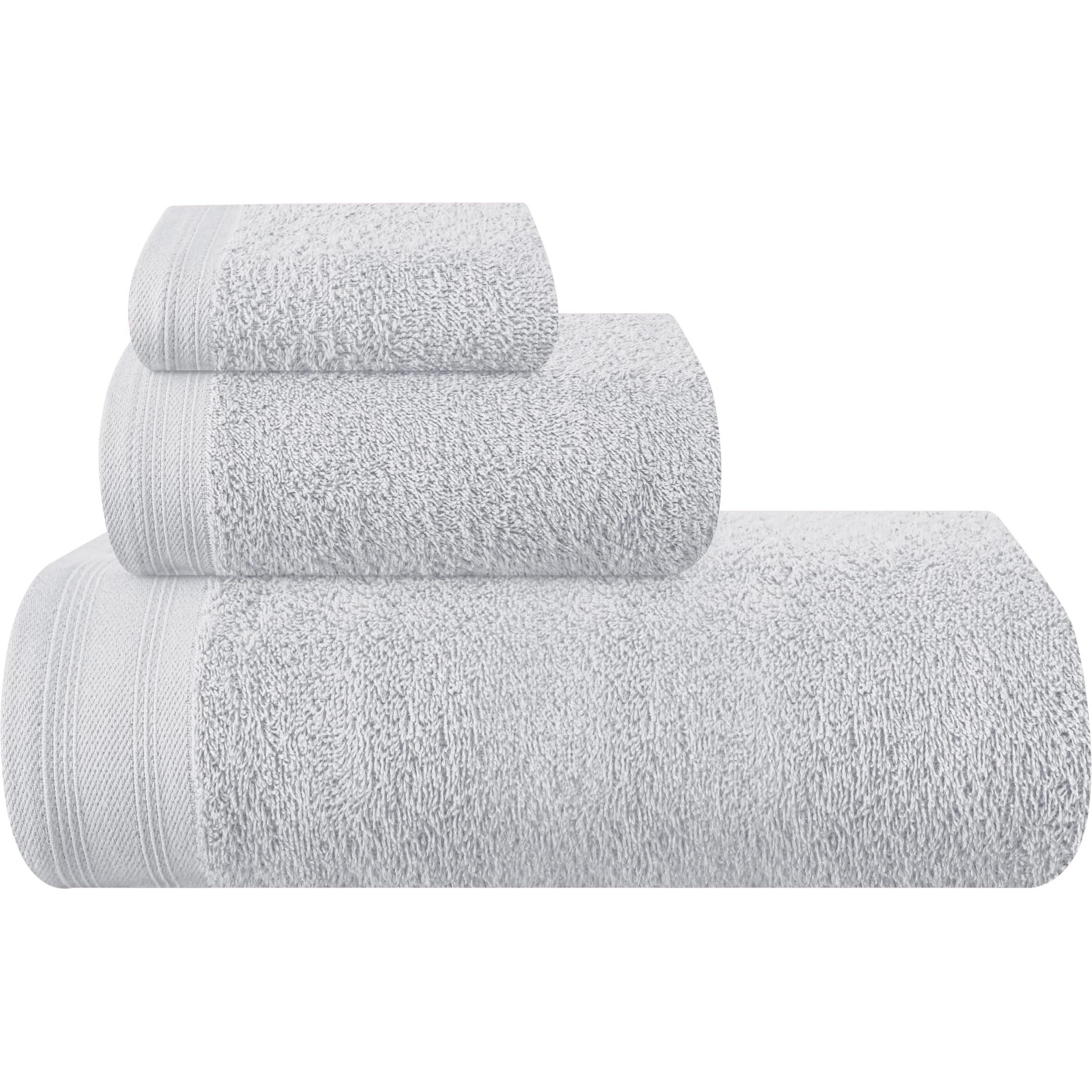Malloni Home Ultra Soft 3 Pack Cotton Towel Set  Contains A Bath Towels 28X55 Inch  A Hand Towels 16X24 Inch & A Wash Coths 12X12 Inch  Ideal Everyday Use  Compact & Lightweight - Light Grey