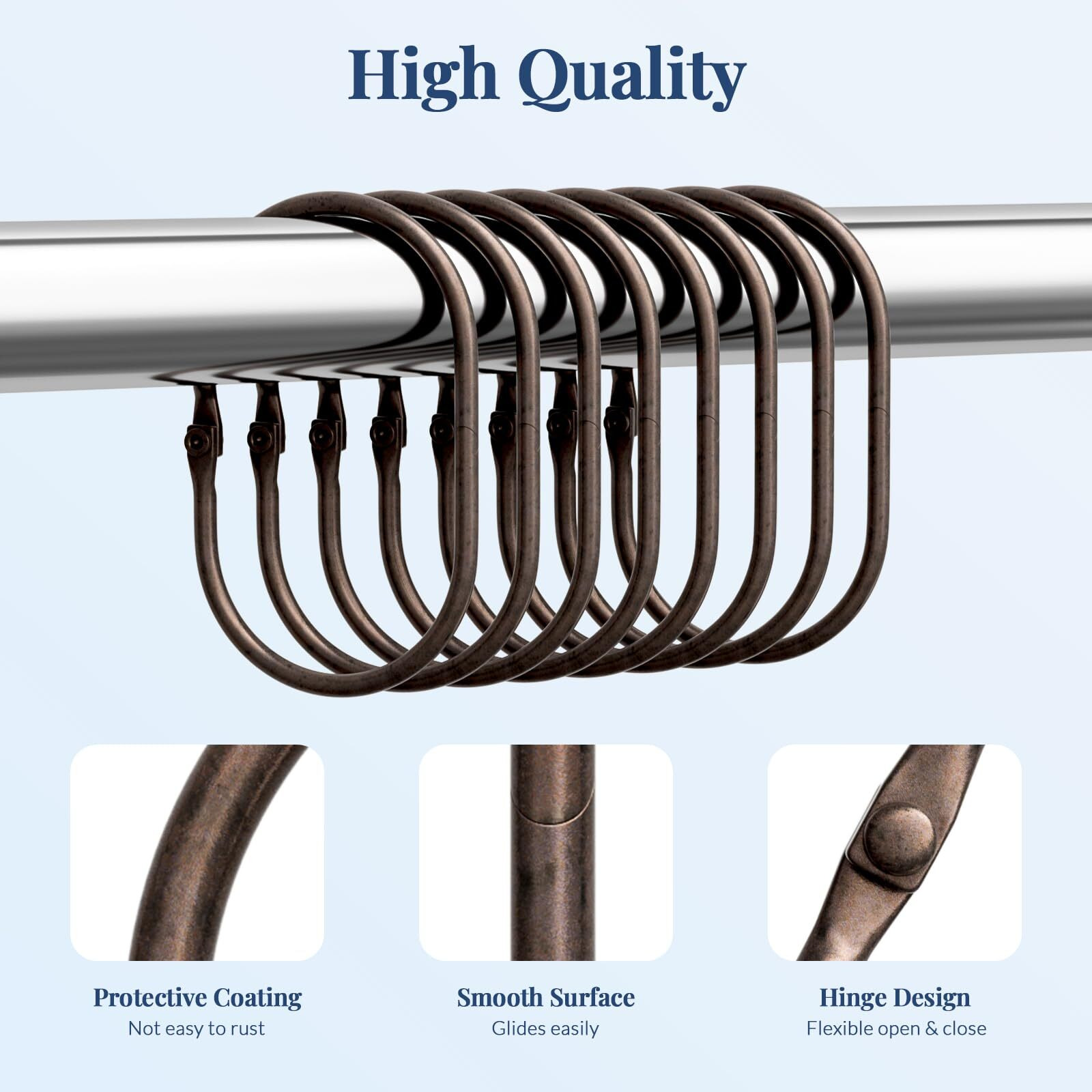 Bathway Shower Curtain Rings  Shower Curtain Hooks Bronze Curtain Rings 12 Pcs Anti-Drop Shower Rings For Curtain  Metal Shower Curtain Rings Rust Proof  Shower Hooks For Shower Curtain Rod