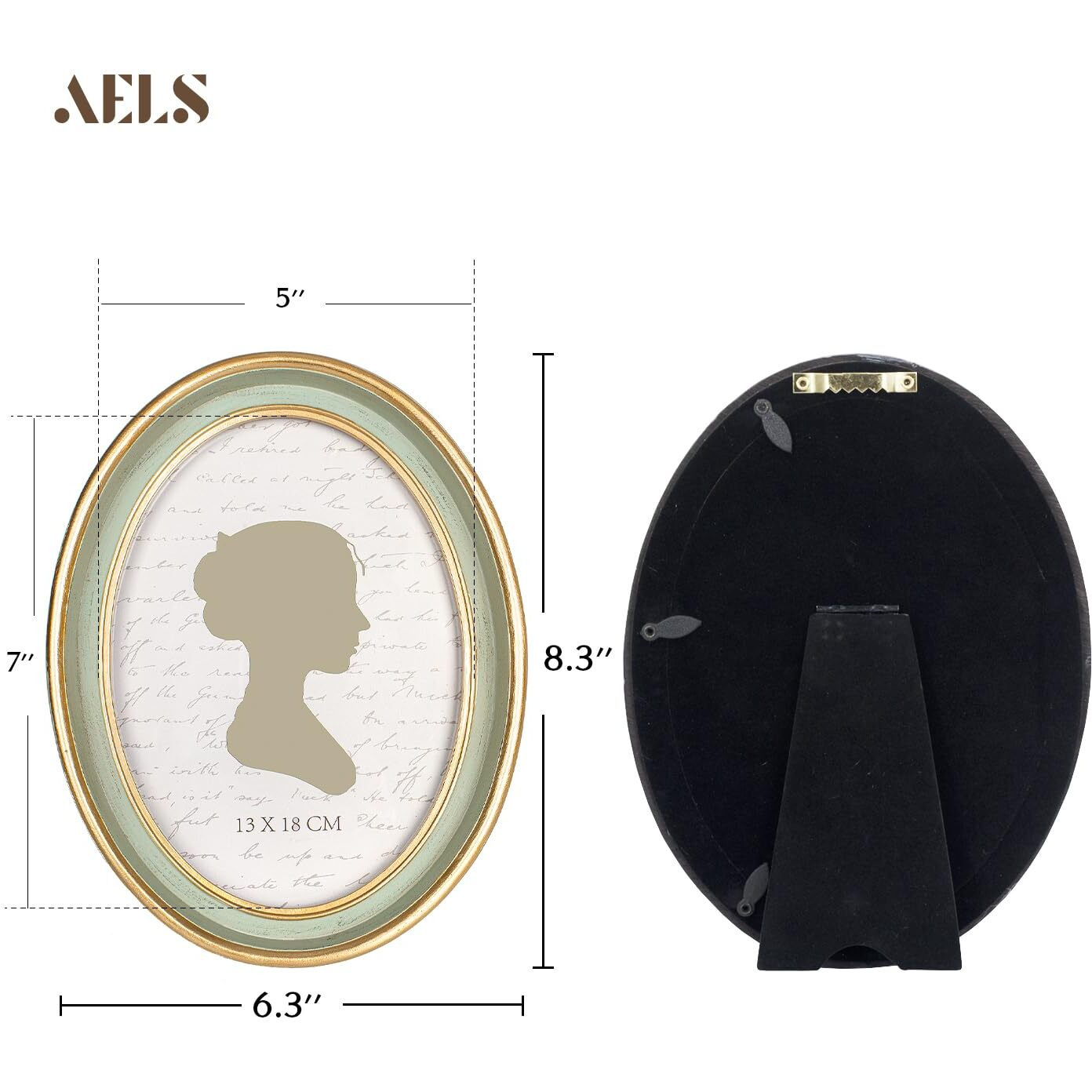 Aels 5X7 Inch Vintage Picture Frame  Elegant Antique Photo Frames With Glass Front  Photo Display  Tabletop Wall Hanging  Gift Ideas  Oval Sage Green With Gold Trim