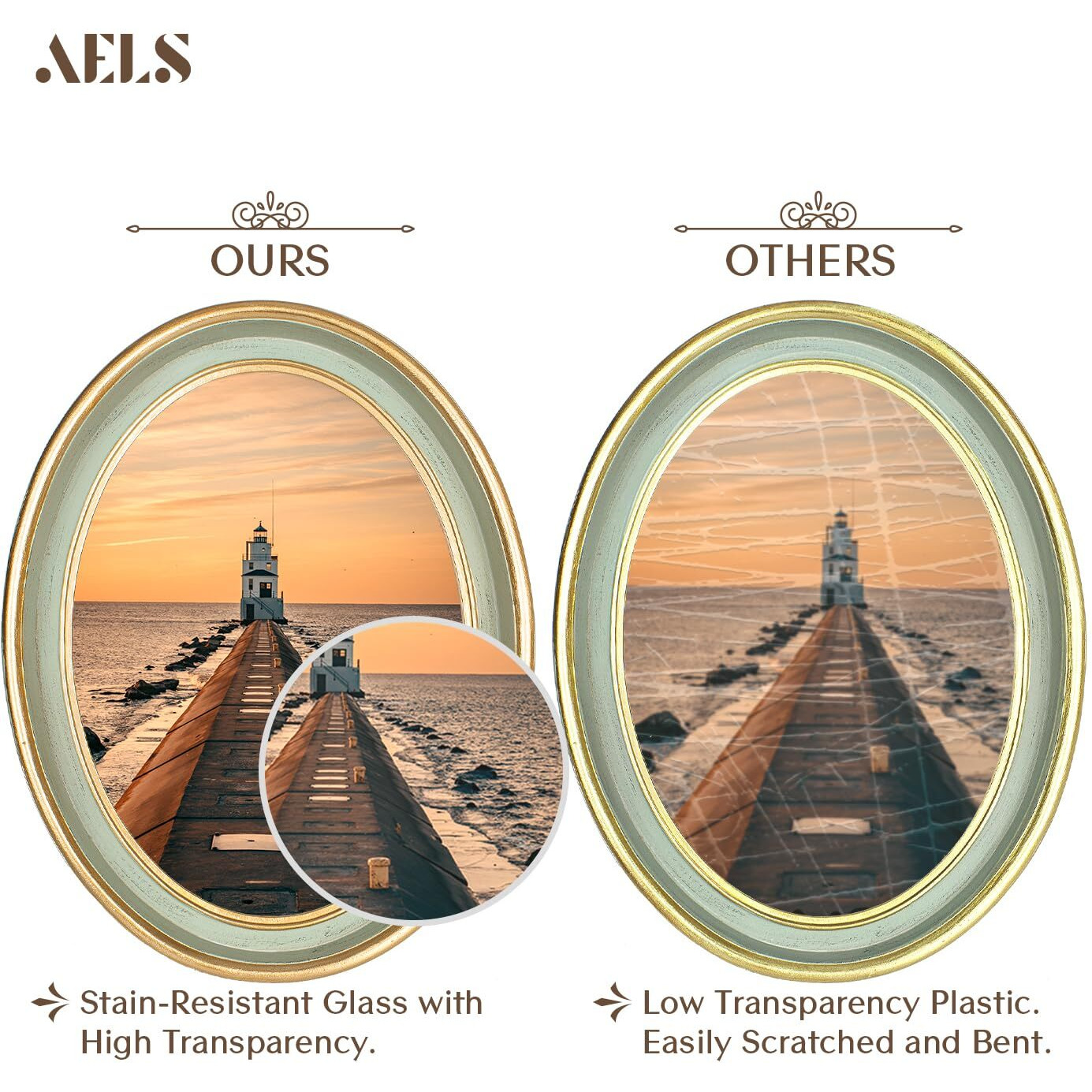 Aels 5X7 Inch Vintage Picture Frame  Elegant Antique Photo Frames With Glass Front  Photo Display  Tabletop Wall Hanging  Gift Ideas  Oval Sage Green With Gold Trim