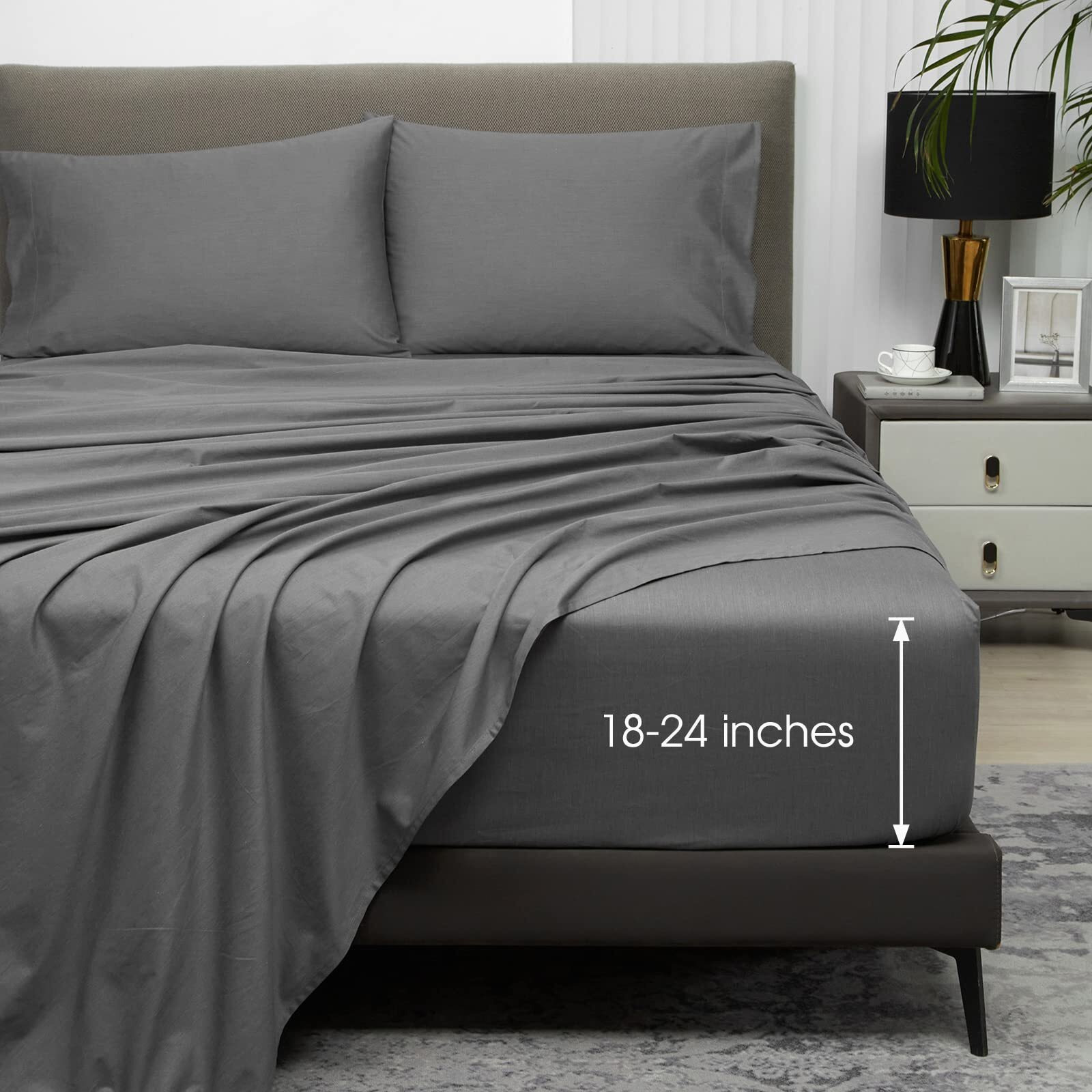 Hyprest Extra Deep Pocket Twin Sheet Sets Fits 18""-24"" In Deep Mattress -100% Cotton Sheets Grey Hotel Luxury Soft Wrinkle Free Cooling Sheet Sets For Twin Bed Deep Pocket