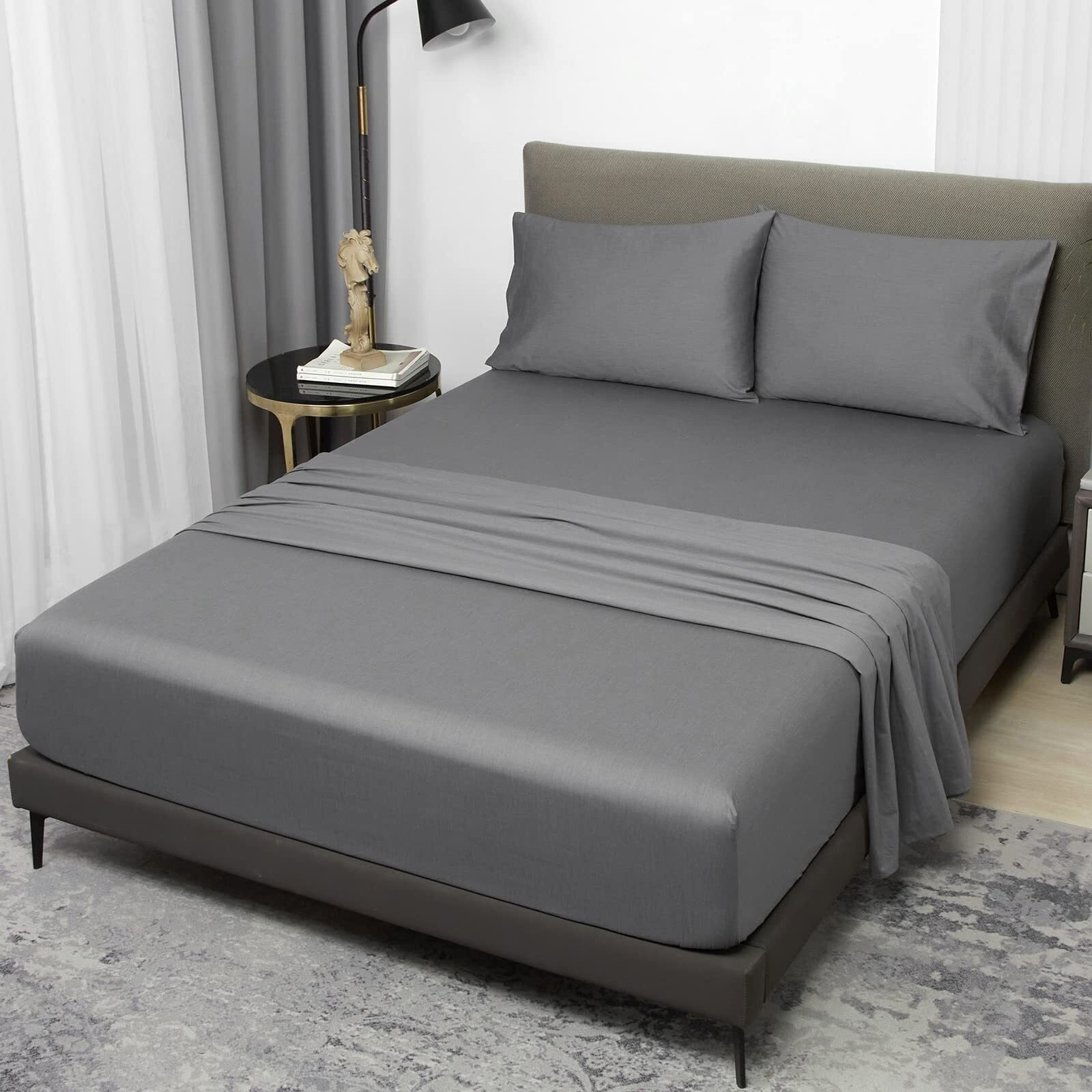 Hyprest Extra Deep Pocket Twin Sheet Sets Fits 18""-24"" In Deep Mattress -100% Cotton Sheets Grey Hotel Luxury Soft Wrinkle Free Cooling Sheet Sets For Twin Bed Deep Pocket