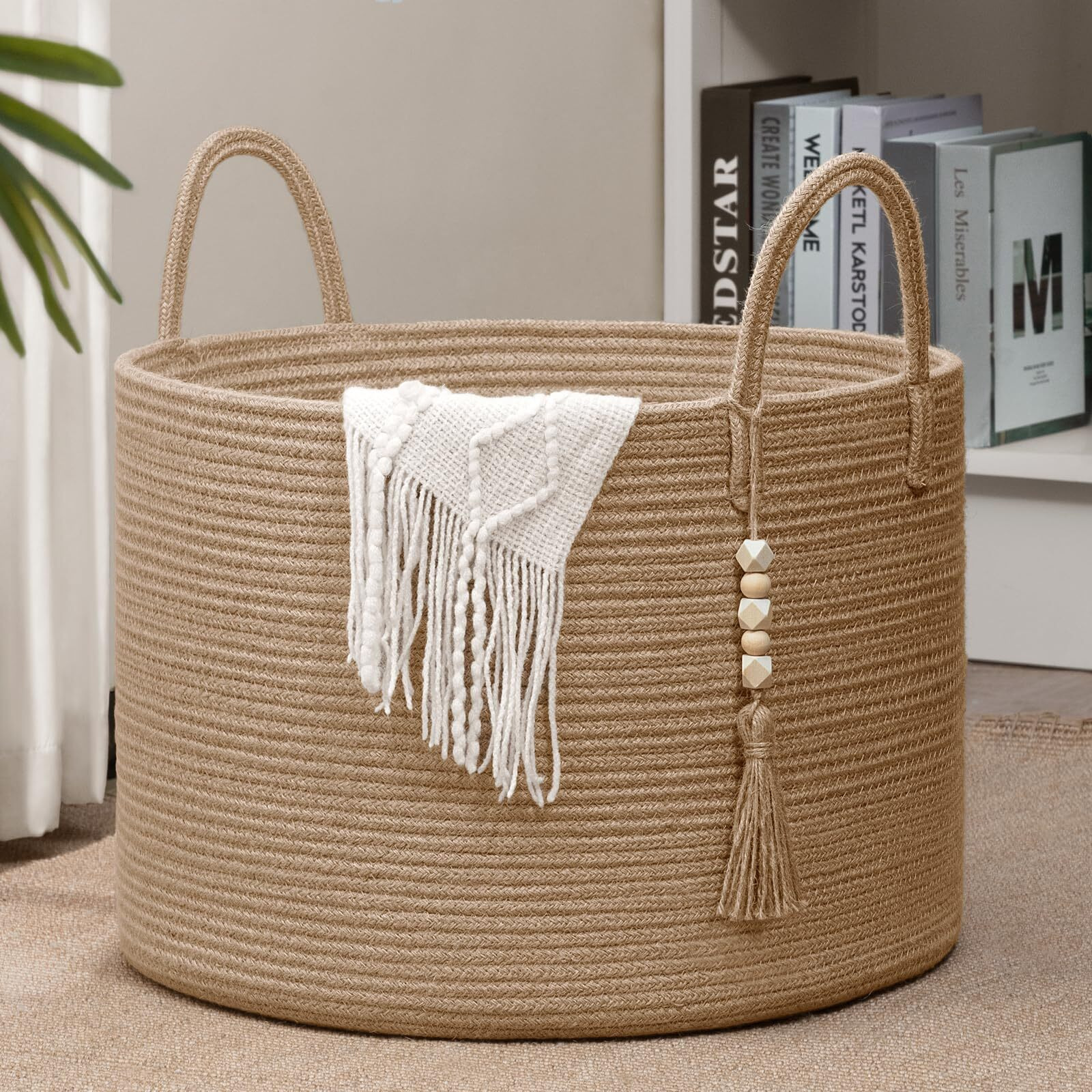 Goodpick Large Wicker Laundry Basket Jute Woven Basket For Clothes  Shoes  Towels  Decorative Storage Basket In Living Room  Bathroom  Entryway  Round Toy Basket 17.7 X 12.6 Inches  Jute