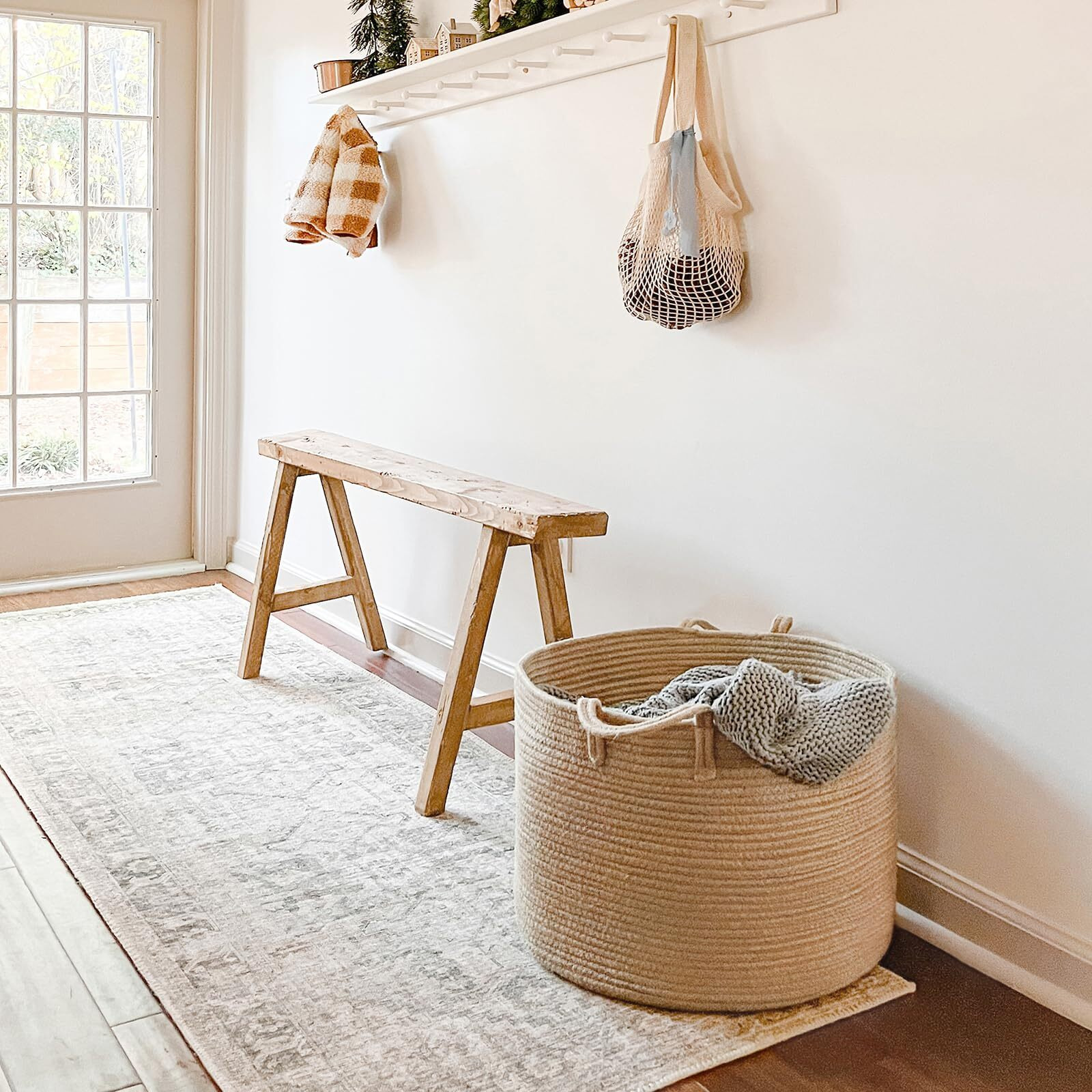 Goodpick Large Wicker Laundry Basket Jute Woven Basket For Clothes  Shoes  Towels  Decorative Storage Basket In Living Room  Bathroom  Entryway  Round Toy Basket 17.7 X 12.6 Inches  Jute