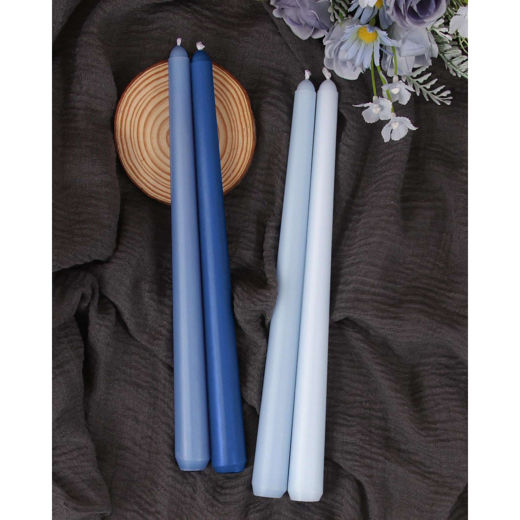 Viyffo 10 Inch Taper Candles Blue Set Of 4 Unscented  Dripless  Smokeless Long Tall Tapered Candlesticks Wedding Home Decor Dinner Natural Color Series