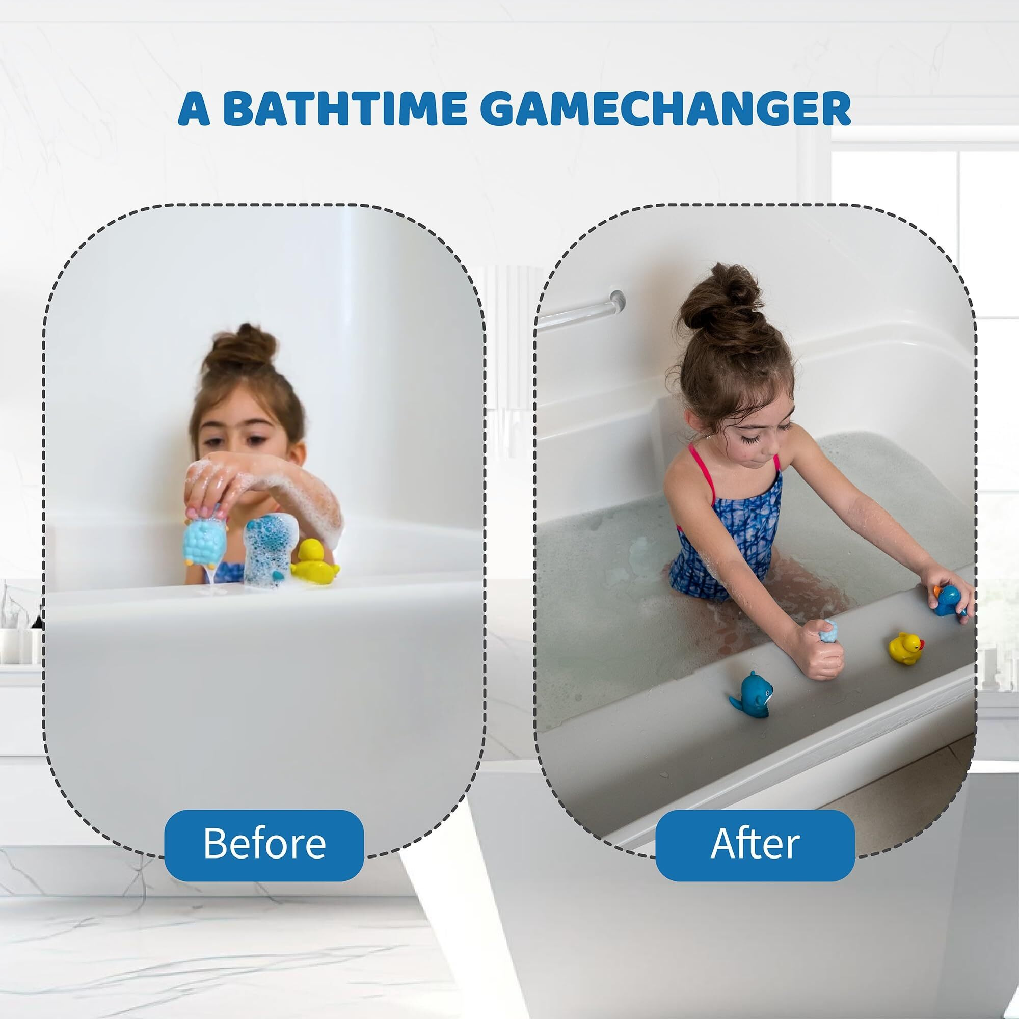 Tub Topper Bathtub Splash Guard Play Shelf Area - Toy Tray Caddy Holder Storage - Suction Cups Attach To Bath Tub - No Mess Water Spill In Bathroom - Fun For Toddlers Kids Baby (Gray)