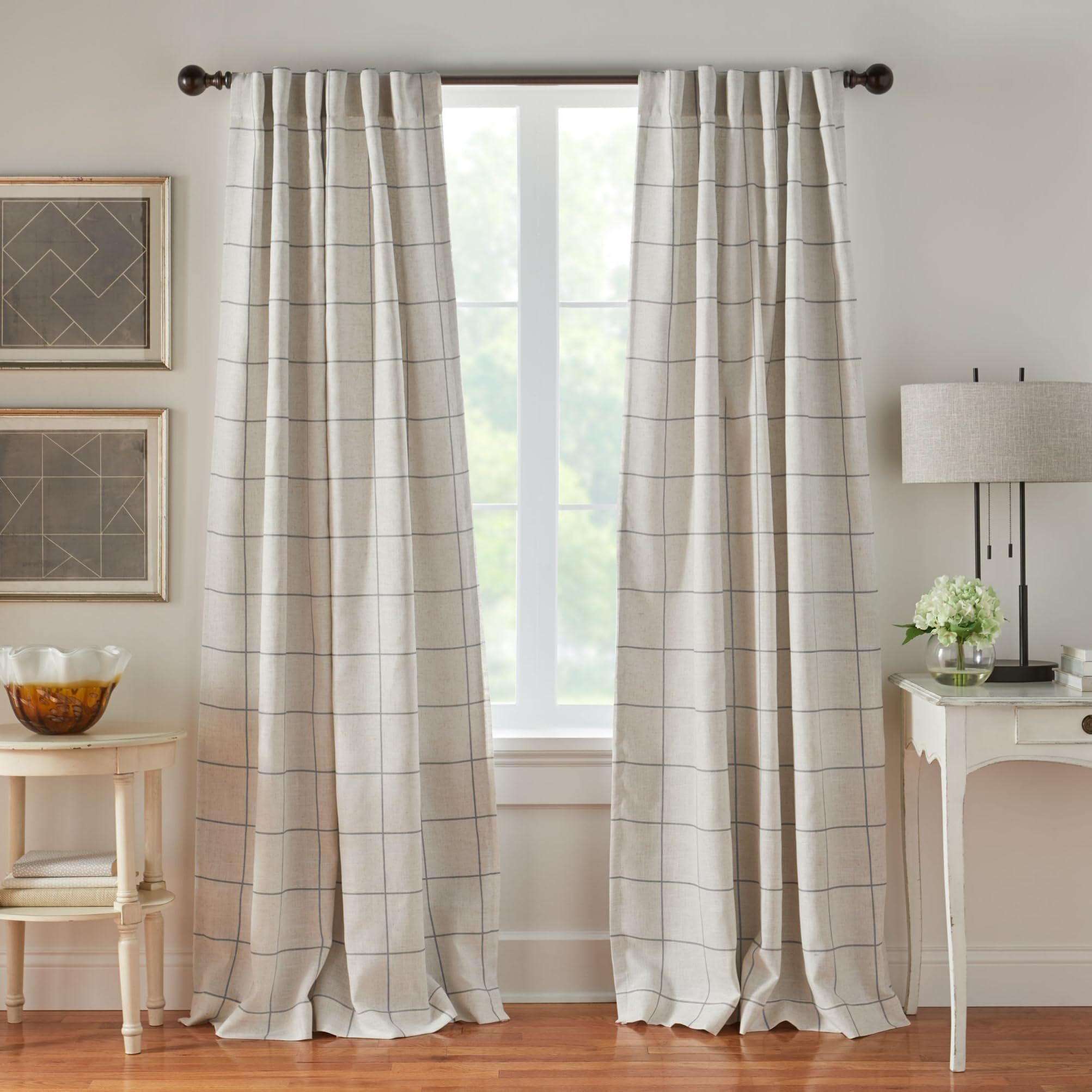 Elrene Home Fashions Brighton Windowpane Plaid Blackout Window Curtain  Living Room And Bedroom Drape With Back Tab And Rod Pocket Tabs  52"&quotX108""  Gray  1 Panel