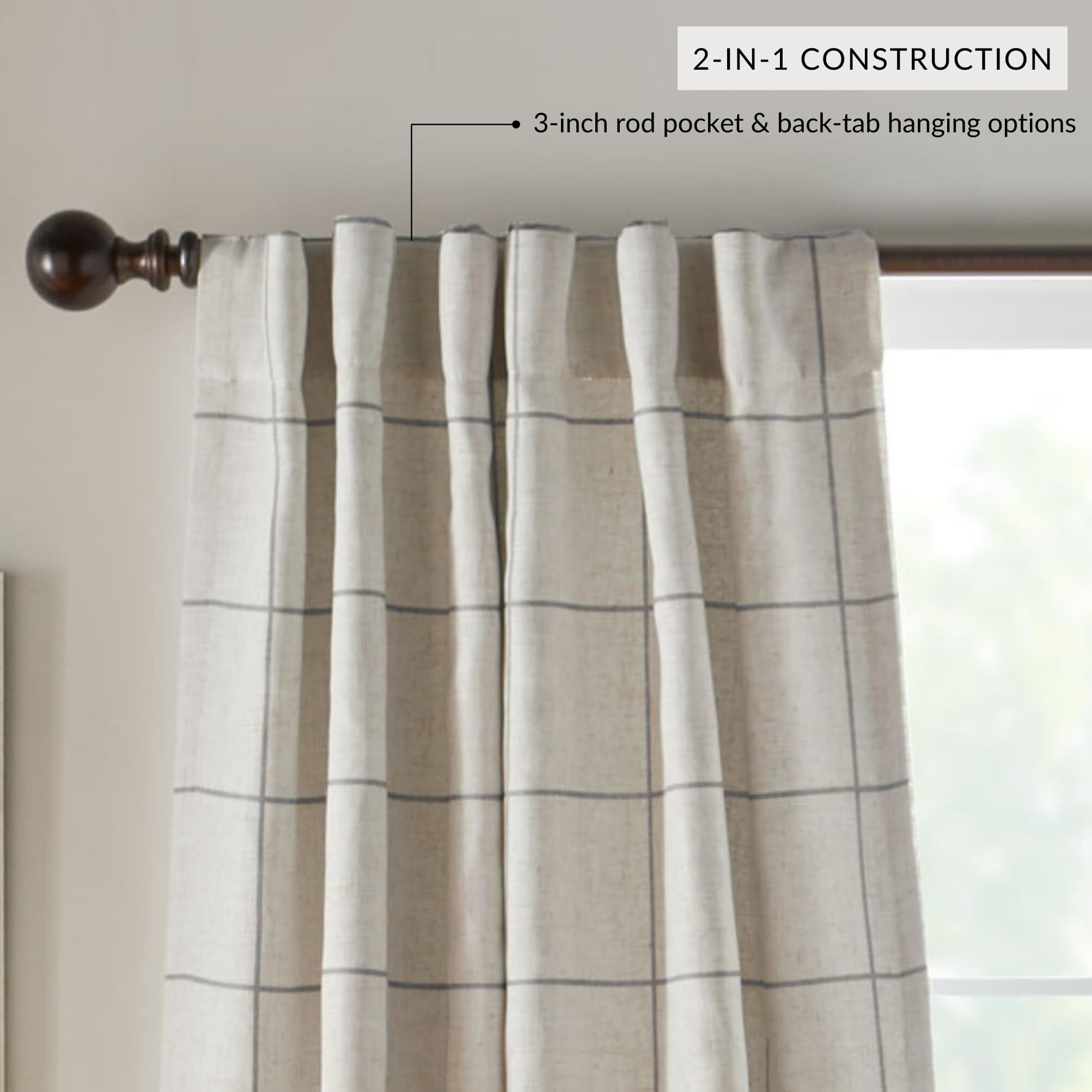 Elrene Home Fashions Brighton Windowpane Plaid Blackout Window Curtain  Living Room And Bedroom Drape With Back Tab And Rod Pocket Tabs  52"&quotX108""  Gray  1 Panel