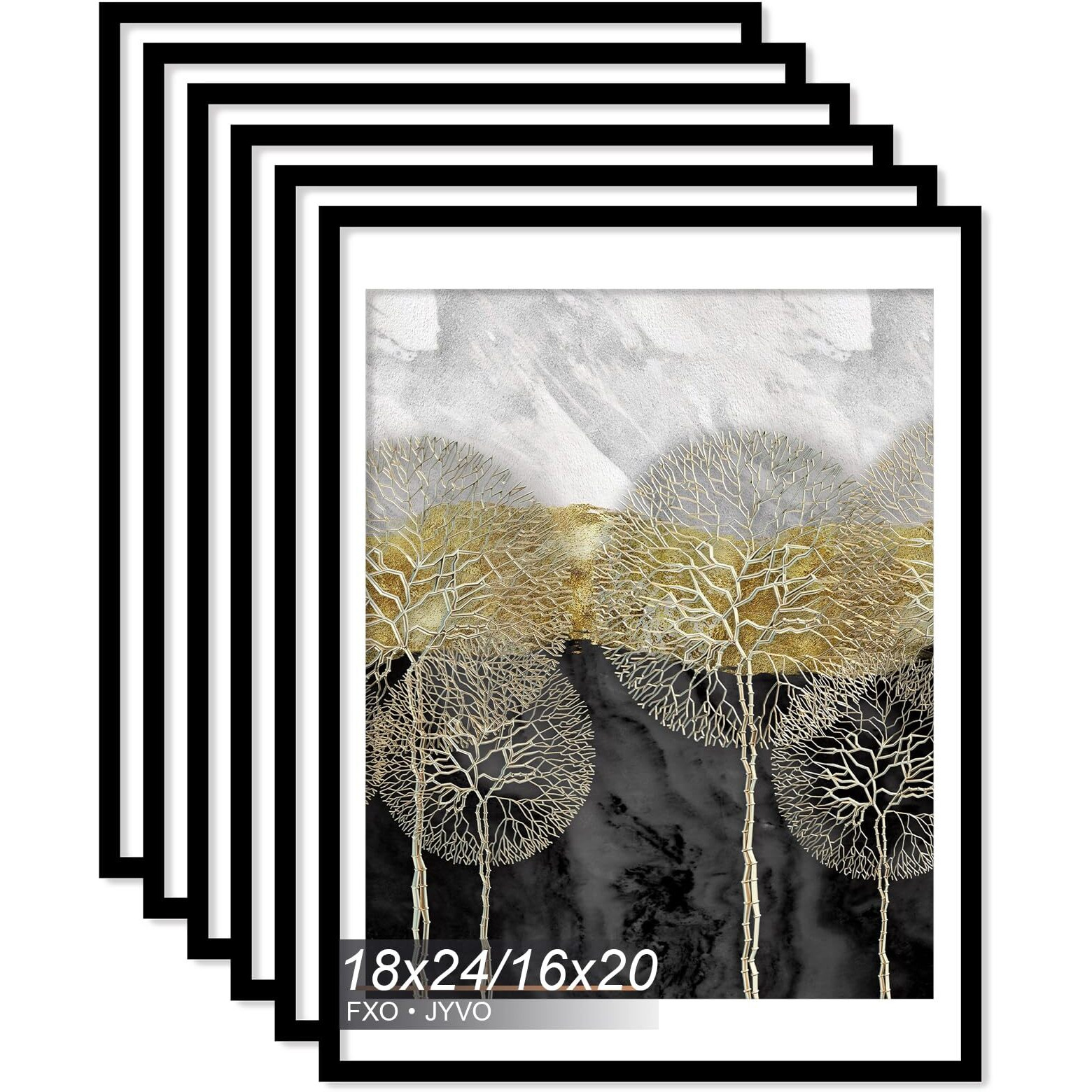 Fxojyvo 18X24 Picture Frame Set Of 6  Display Poster 16X20 With Mat Or 18 X 24 Without Mat  Light Weight And High Transparent 18 By 24 Frame For Wall - 6 Pack/Black/18 X24