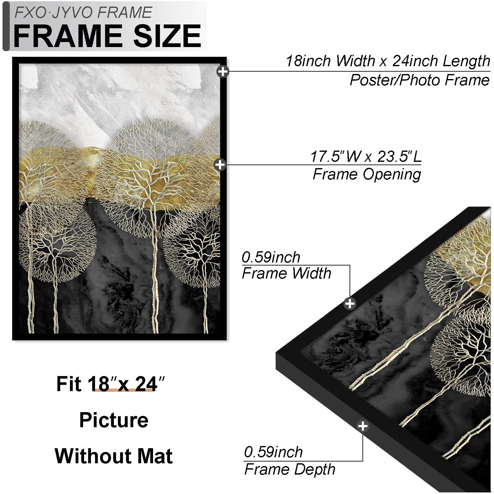 Fxojyvo 18X24 Picture Frame Set Of 6  Display Poster 16X20 With Mat Or 18 X 24 Without Mat  Light Weight And High Transparent 18 By 24 Frame For Wall - 6 Pack/Black/18 X24