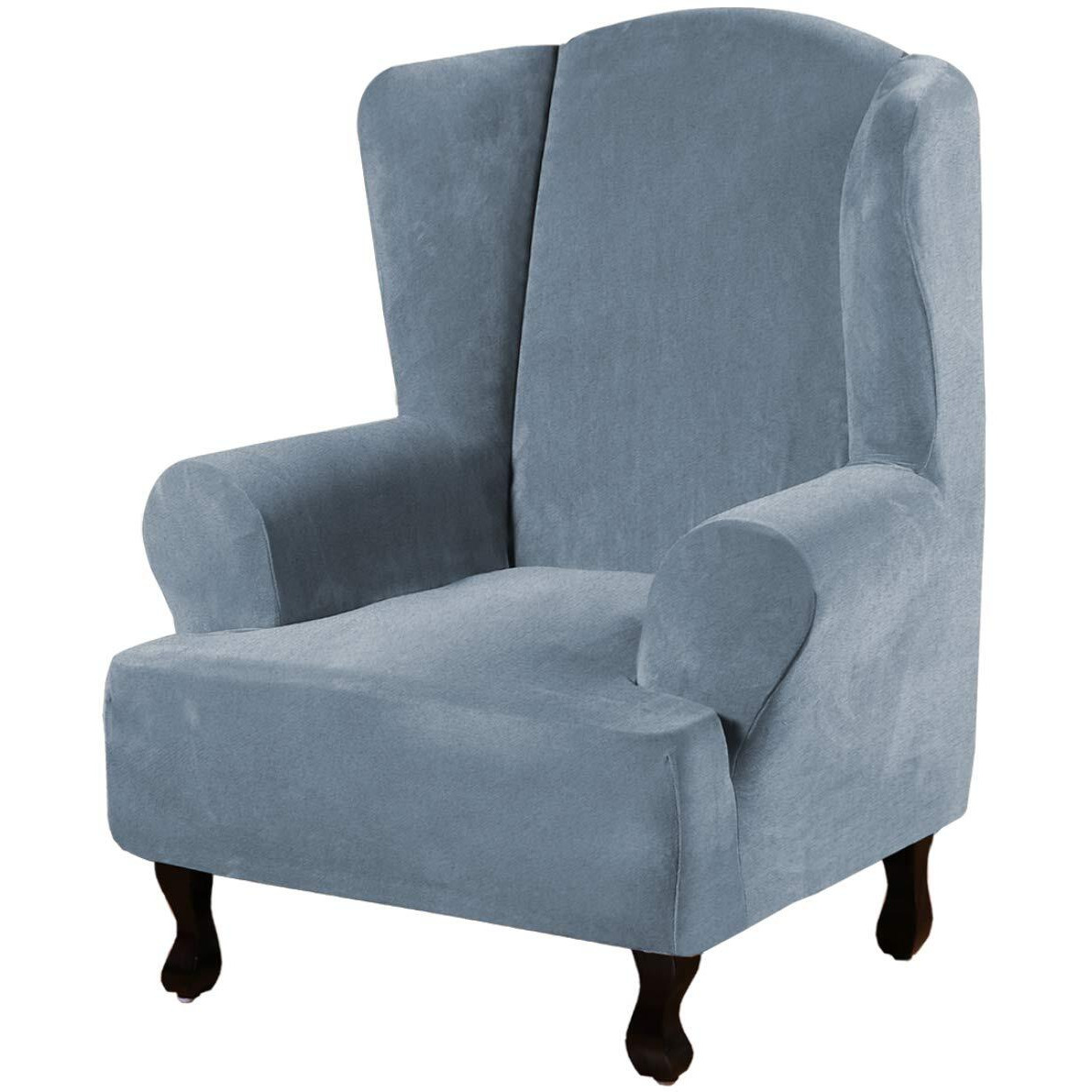 H.Versailtex Wing Chair Cover Wing Back Arm Chair Furniture Cover Wing Chair Slipcovers Sofa Cover Velvet Plush High Stretch Slip Resistant Fabric 1 Piece With Elastic Bottom  Wing Chair - Stone Blue