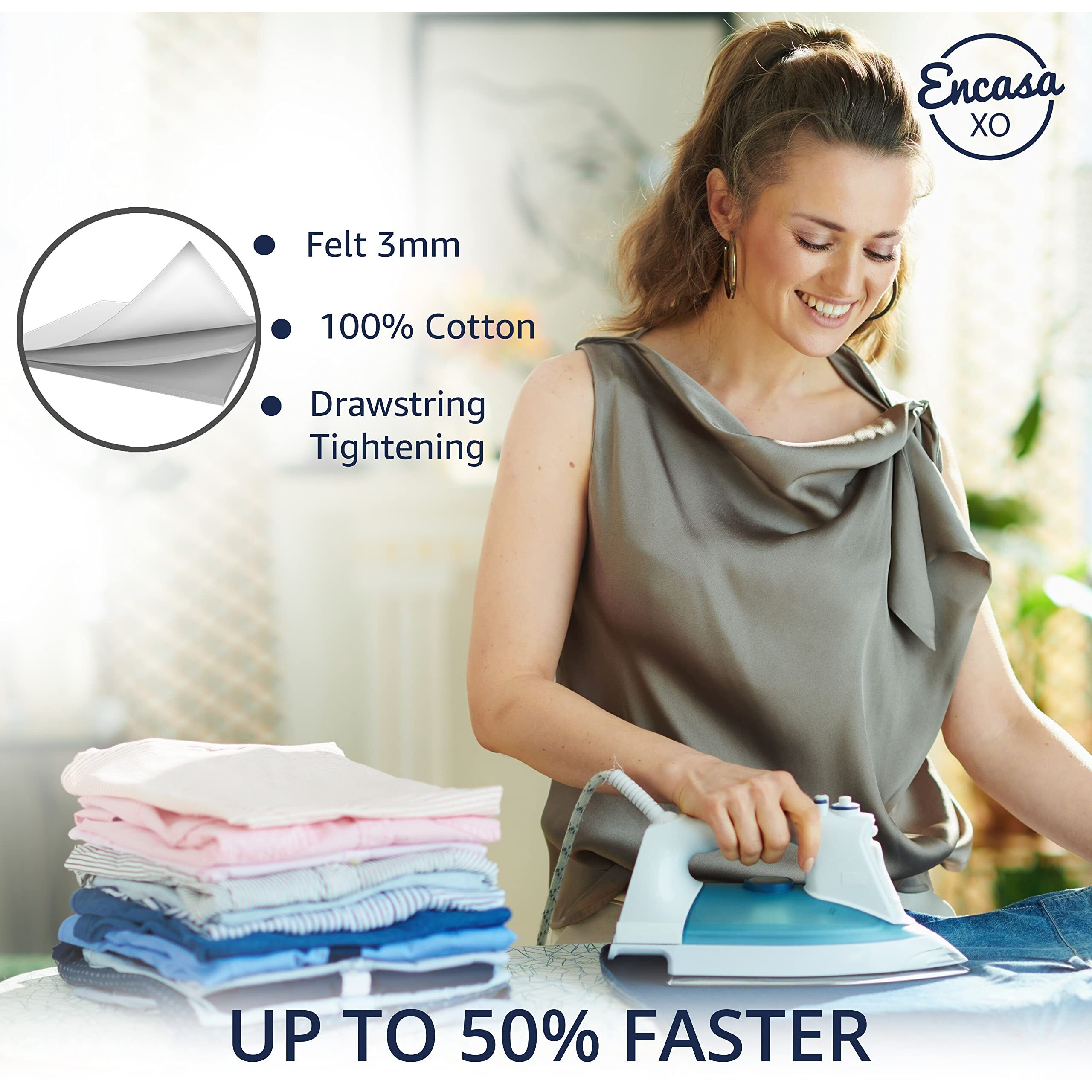 Encasa Ironing Board Covers (14 X 42 Inch) Drawstring Tightening With Thick 3 Mm Felt Padding  Easy Fit  Scorch Resistant  Printed - Grey Tiles