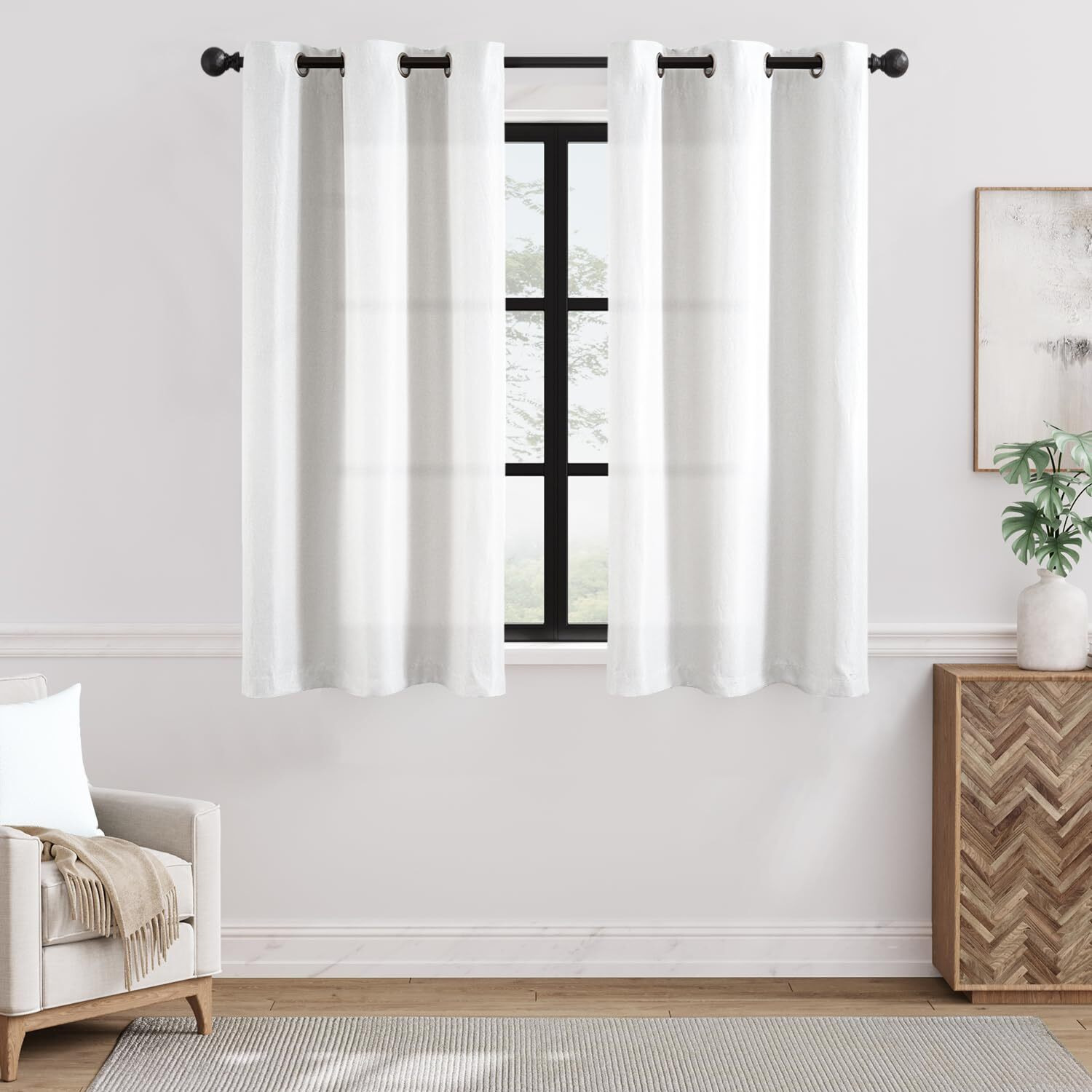 Jinchan Linen Textured Curtain 63 Inch Length For Living Room Light Filtering Thermal Insulated Grommet Top Window Drape For Bedroom 38X63 White 1 Panel