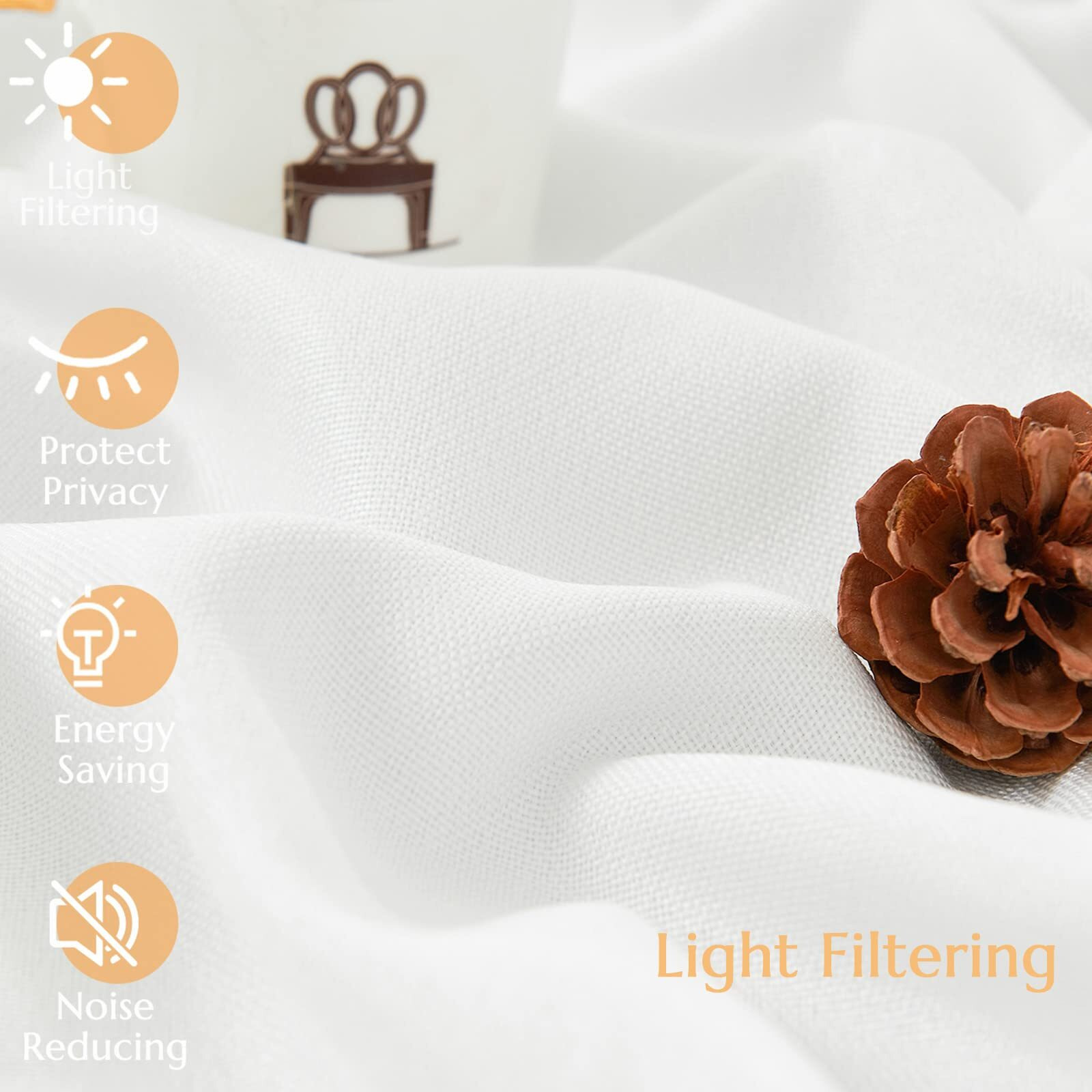 Jinchan Linen Textured Curtain 63 Inch Length For Living Room Light Filtering Thermal Insulated Grommet Top Window Drape For Bedroom 38X63 White 1 Panel
