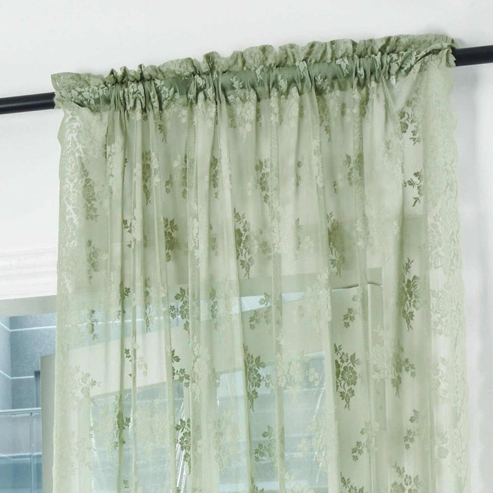 Kotile Sage Green Sheer Curtains 102 Inches Long For Living Room  2 Panels Rustic Floral Patterned Spring Green Lace Curtains For Bedroom  Rod Pocket Privacy Vintage Sheer Window Drapes  52 X 102 Inch