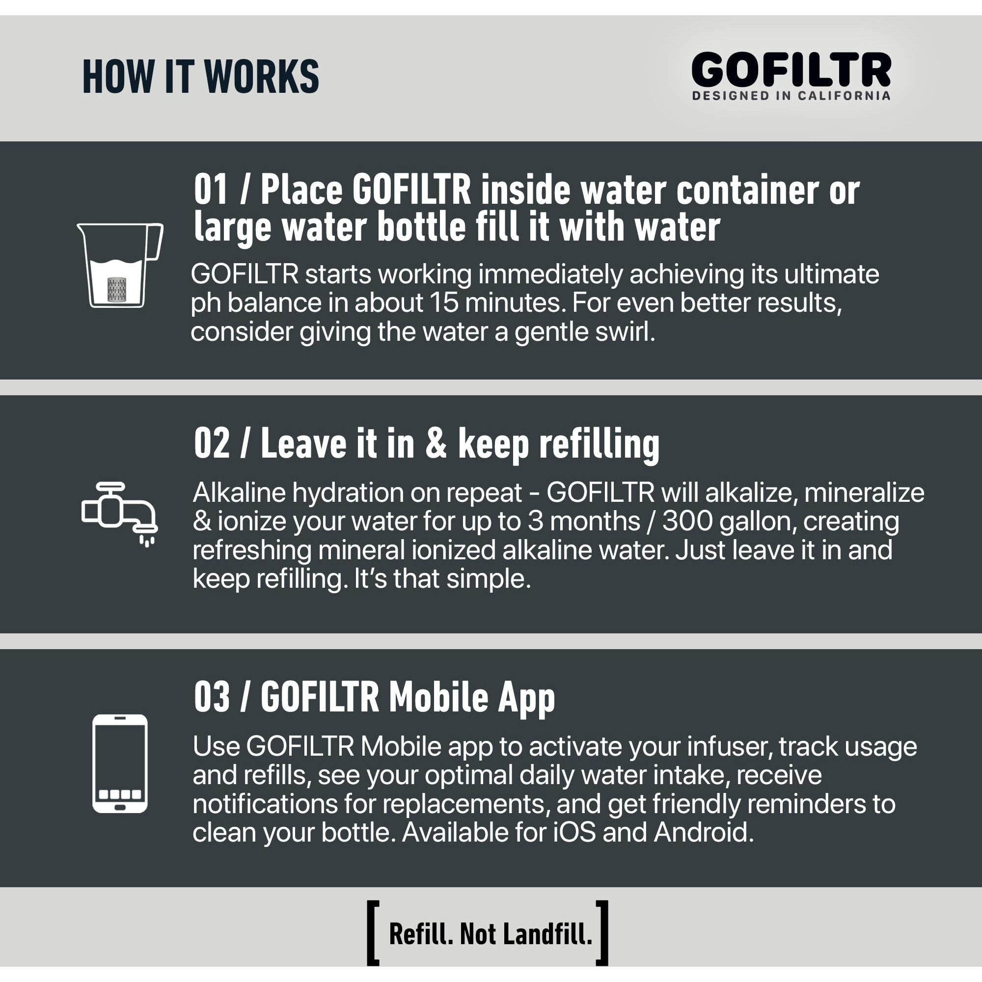 Gofiltr Jumbo Magnesium Alkaline Water Infuser - 9.5 Ph + Electrolytes For Any Large Water Bottles/Pitchers  300 Gallon / 3 Months  Ionized Mineral Alkaline Water Infuser (1 Pack)