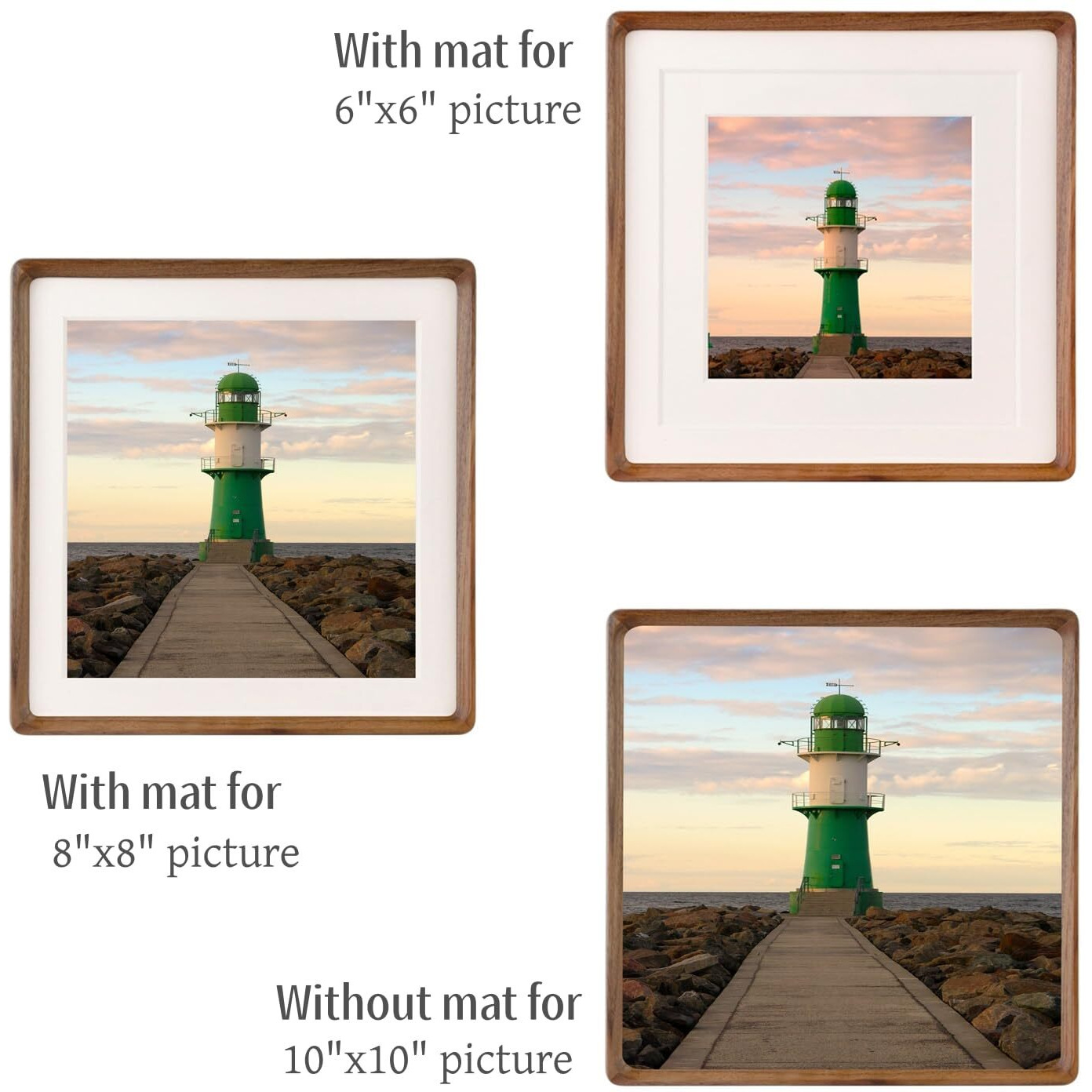 Zibrelte Natural 10X10 Picture Frame Wood With 6X6/8X8 Mat Square Wall Photo Frames 10 By 10 Made Of Solid Walnut Wood For Tabletop Gallery Wall Hanging