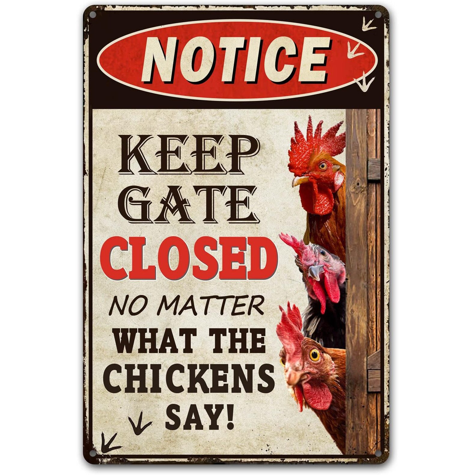 Bestylez Keep Gate Closed Sign Funny Chicken Coop Warning Sign Outdoor Chicken Decor 12"" * 8"" (261)